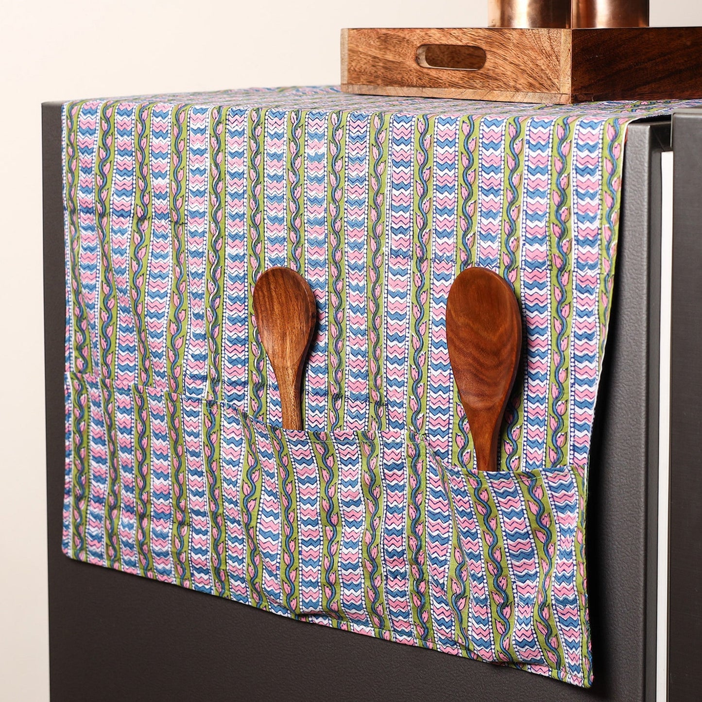 Multicolor Handmade Cotton Fridge Top Cover with Multiple Pockets