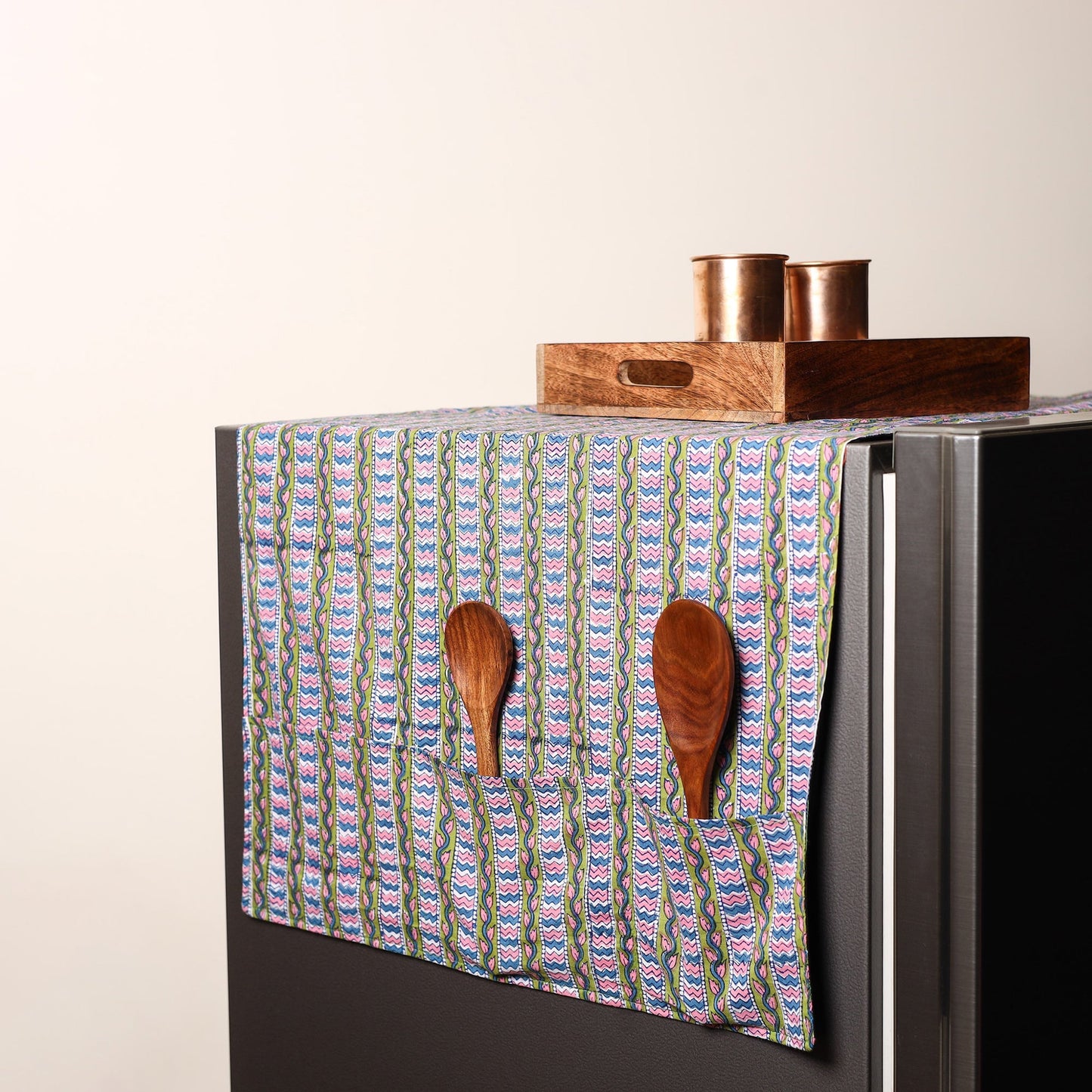 Multicolor Handmade Cotton Fridge Top Cover with Multiple Pockets