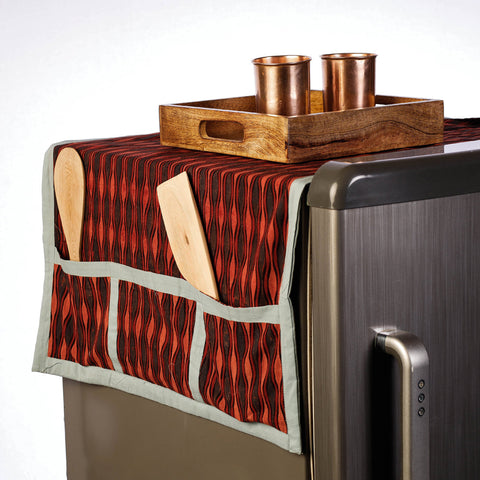 Multicolor Handmade Cotton Fridge Top Cover with Multiple Pockets 