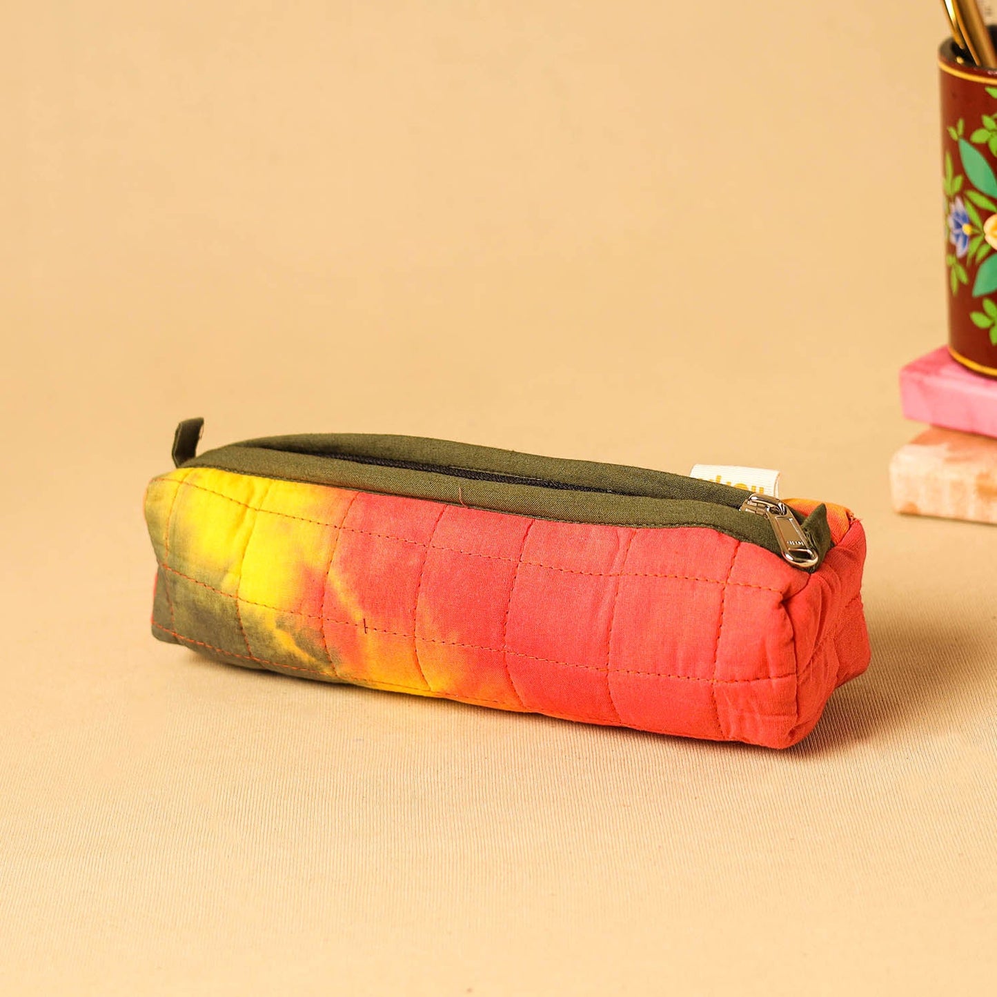 Multicolor - handmade cotton quilted pencil pouch 13