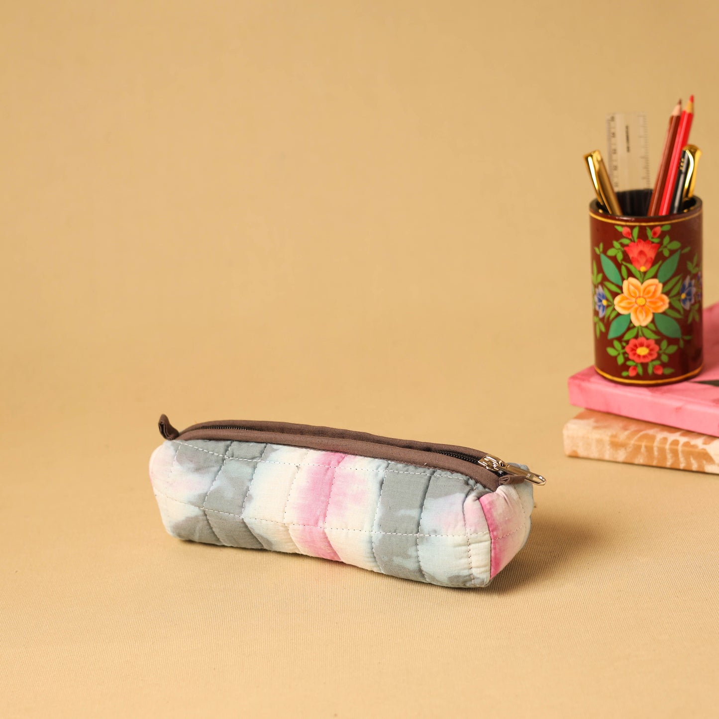 Multicolor - handmade cotton quilted pencil pouch 28