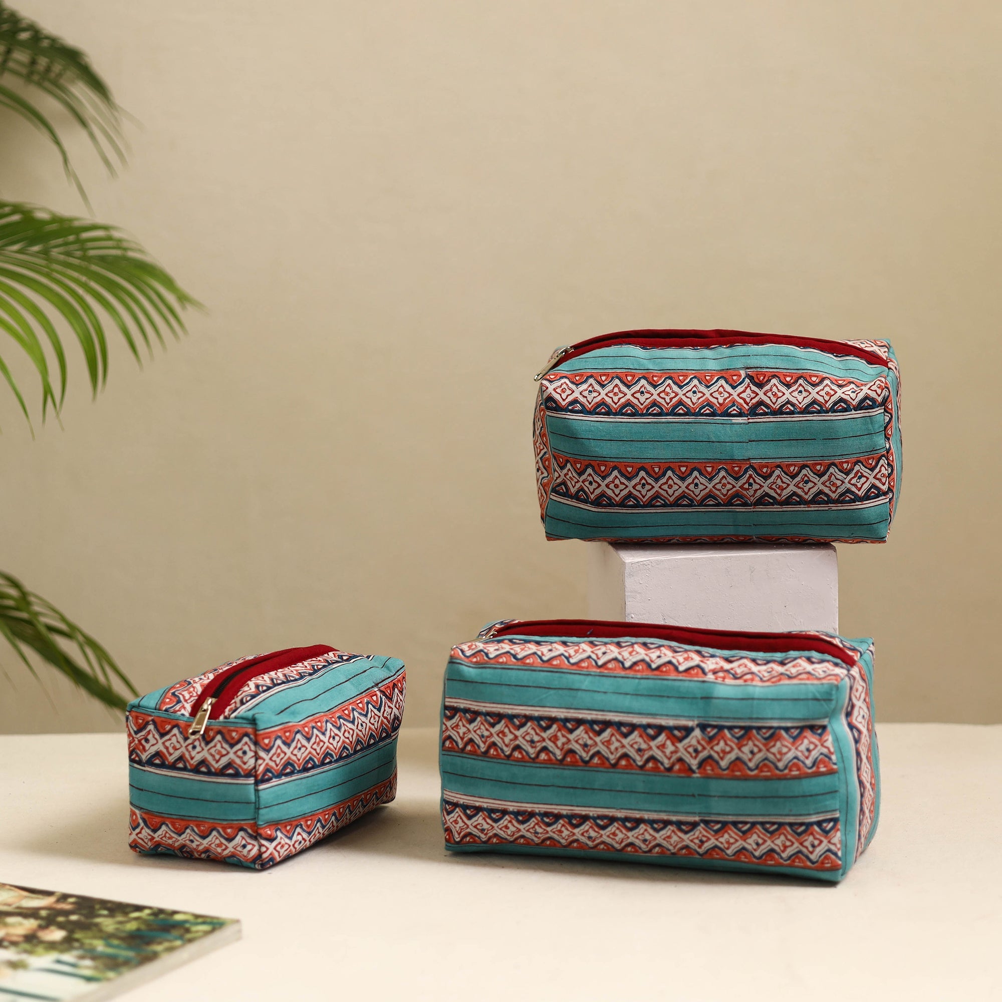  Multicolor Handmade Cotton Toiletry Bags (Set of 3)