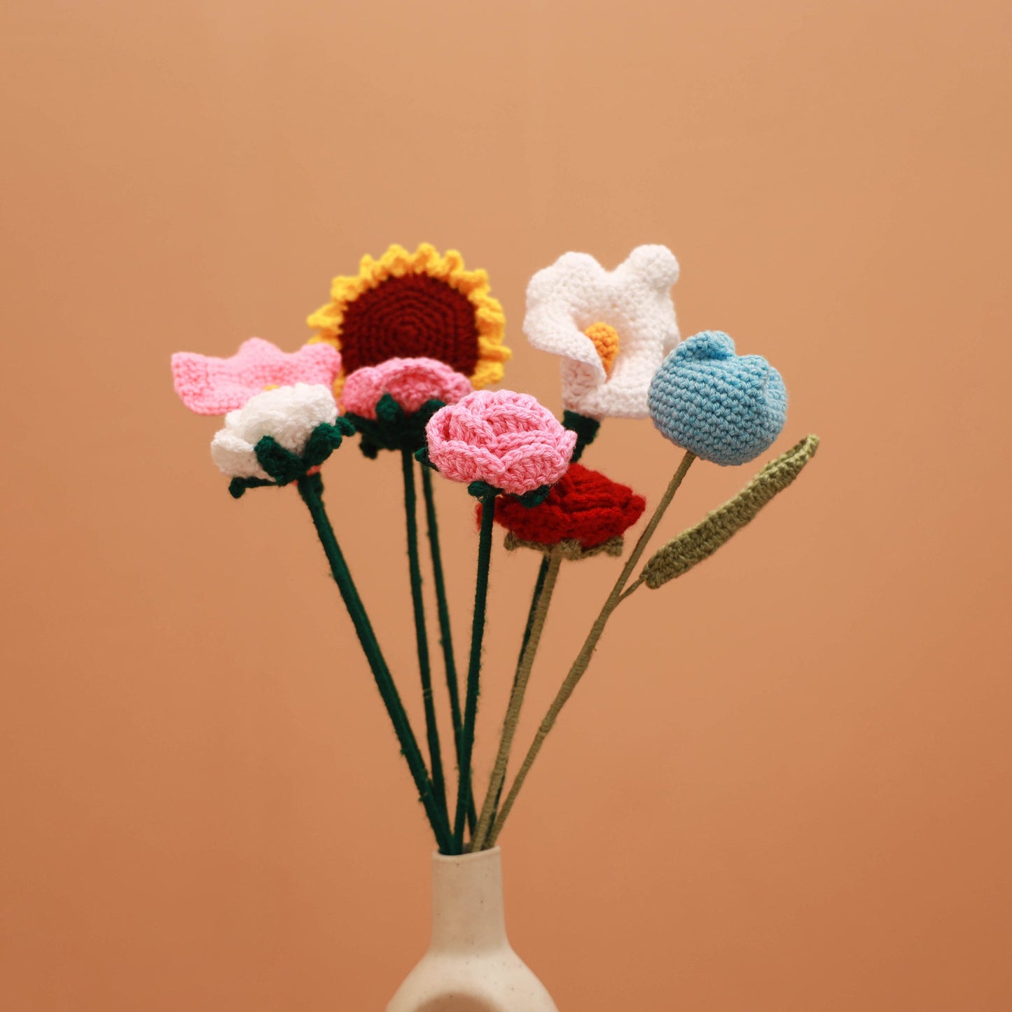 Handmade crochet flower sticks (set of 8) 02 - handcrafted