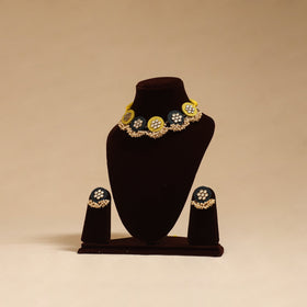 Handmade fabart choker necklace set with kundan & beads 06