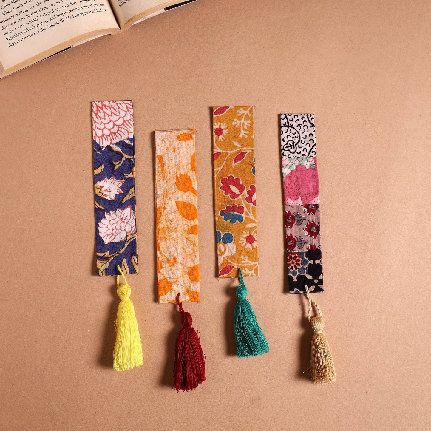 Handmade fabric bookmark with tassel (set of 4) 02