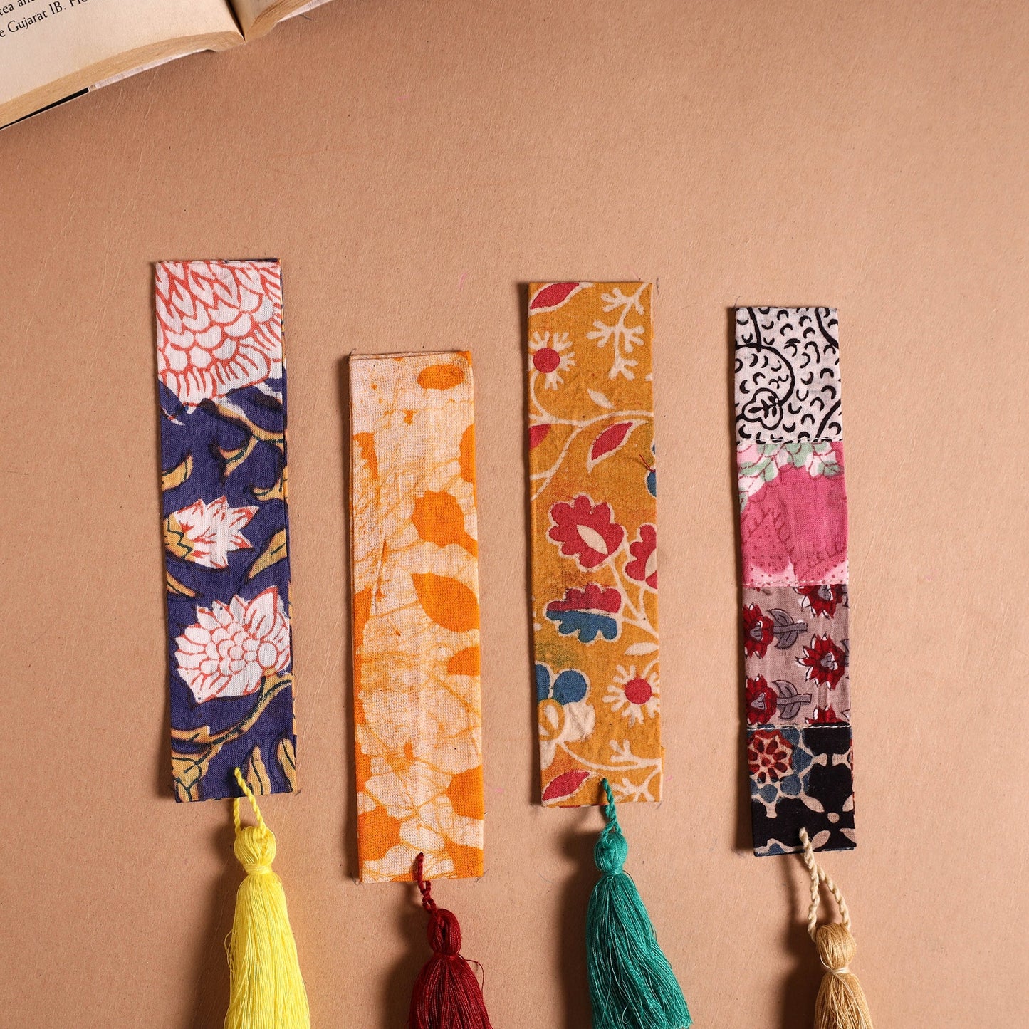 Handmade fabric bookmark with tassel (set of 4) 02