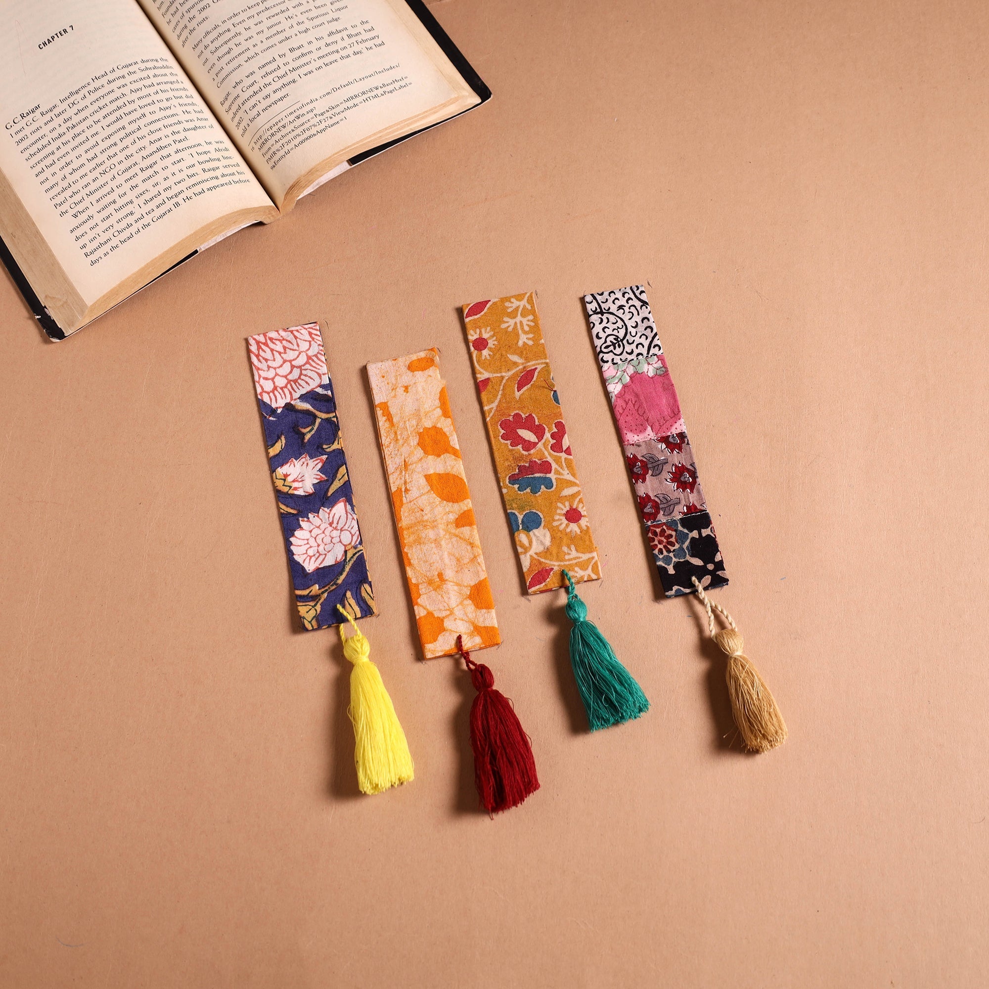 Handmade fabric bookmark with tassel (set of 4) 02