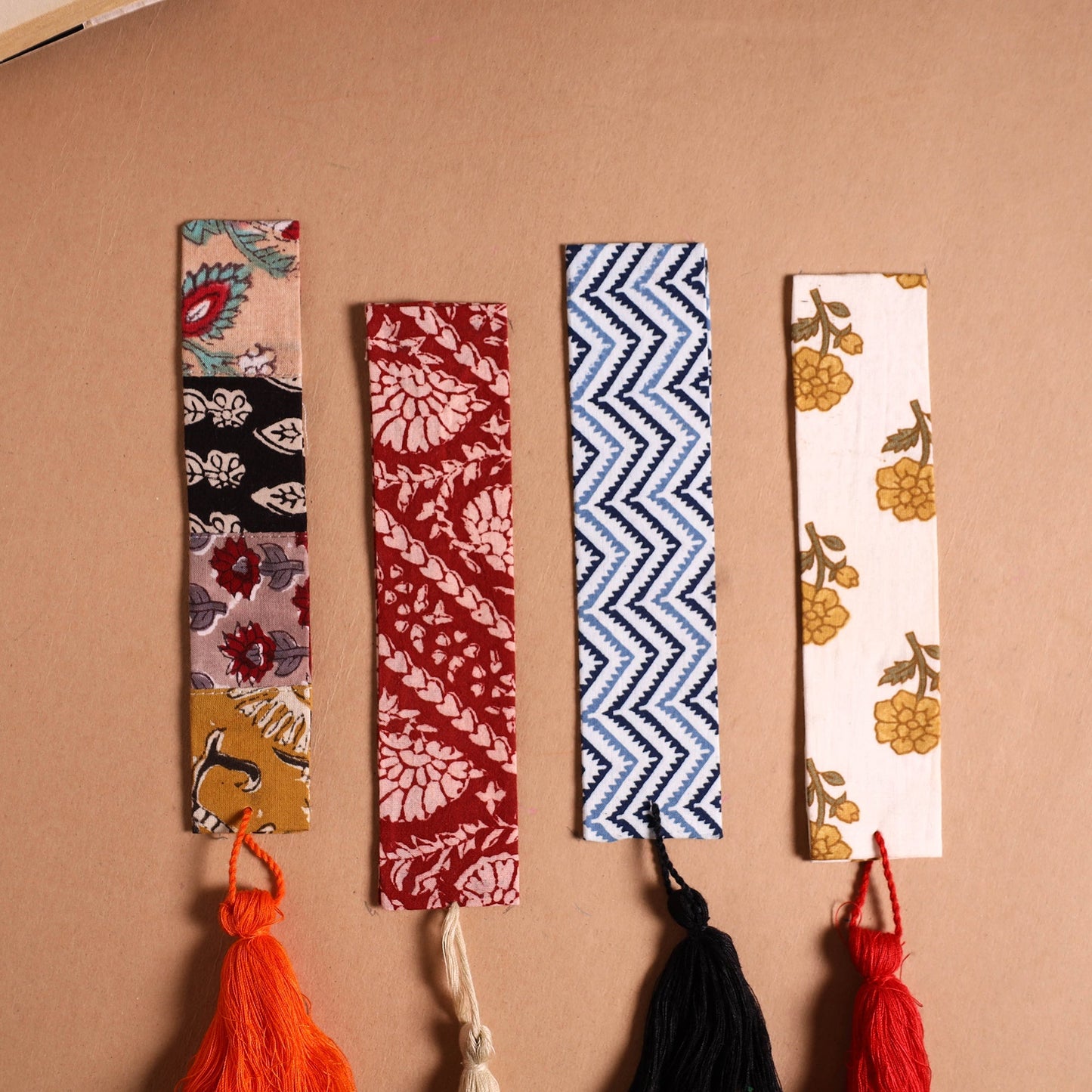 Handmade fabric bookmark with tassel (set of 4) 03