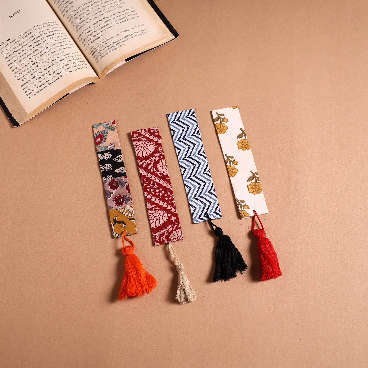 Handmade fabric bookmark with tassel (set of 4) 03