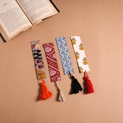 Handmade fabric bookmark with tassel (set of 4) 03