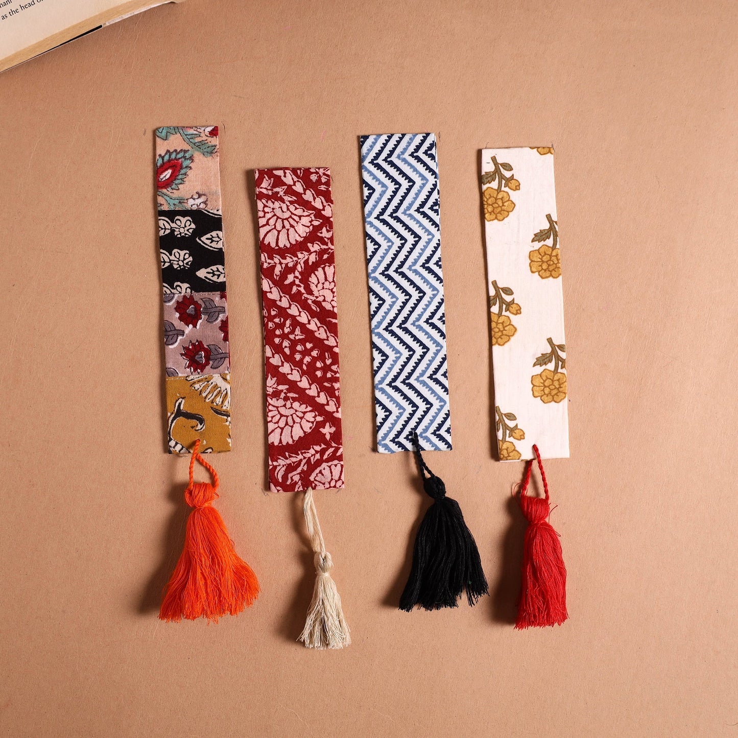 Handmade fabric bookmark with tassel (set of 4) 03