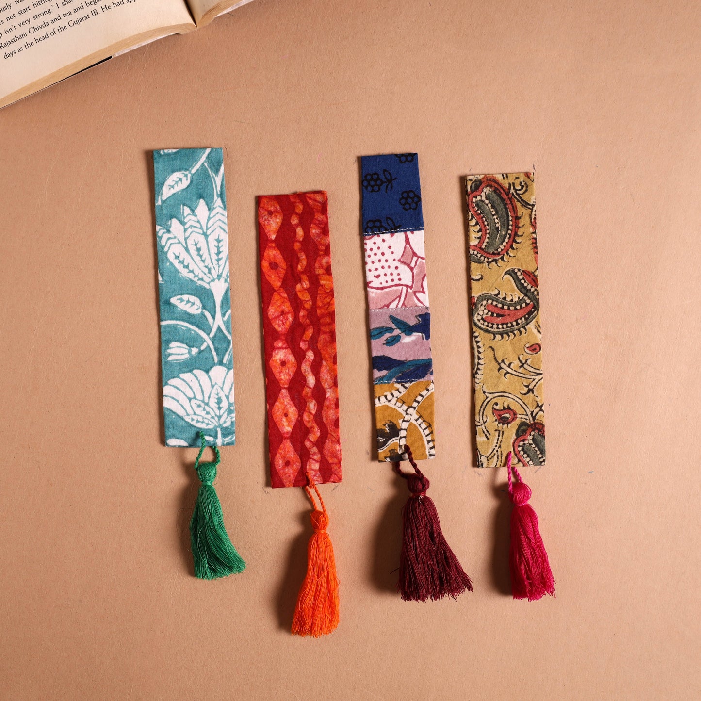 Handmade fabric bookmark with tassel (set of 4) 04