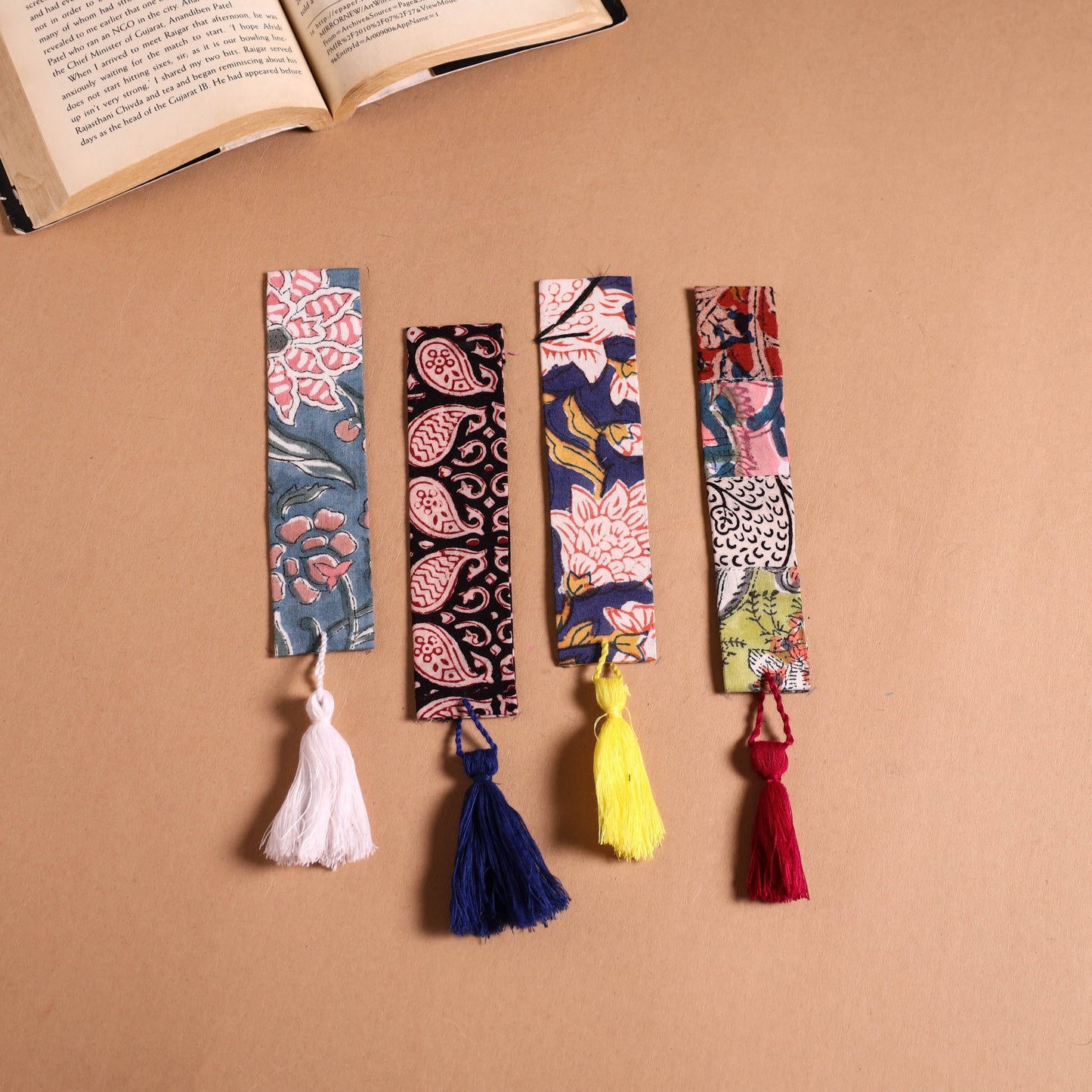 Handmade fabric bookmark with tassel (set of 4) 05