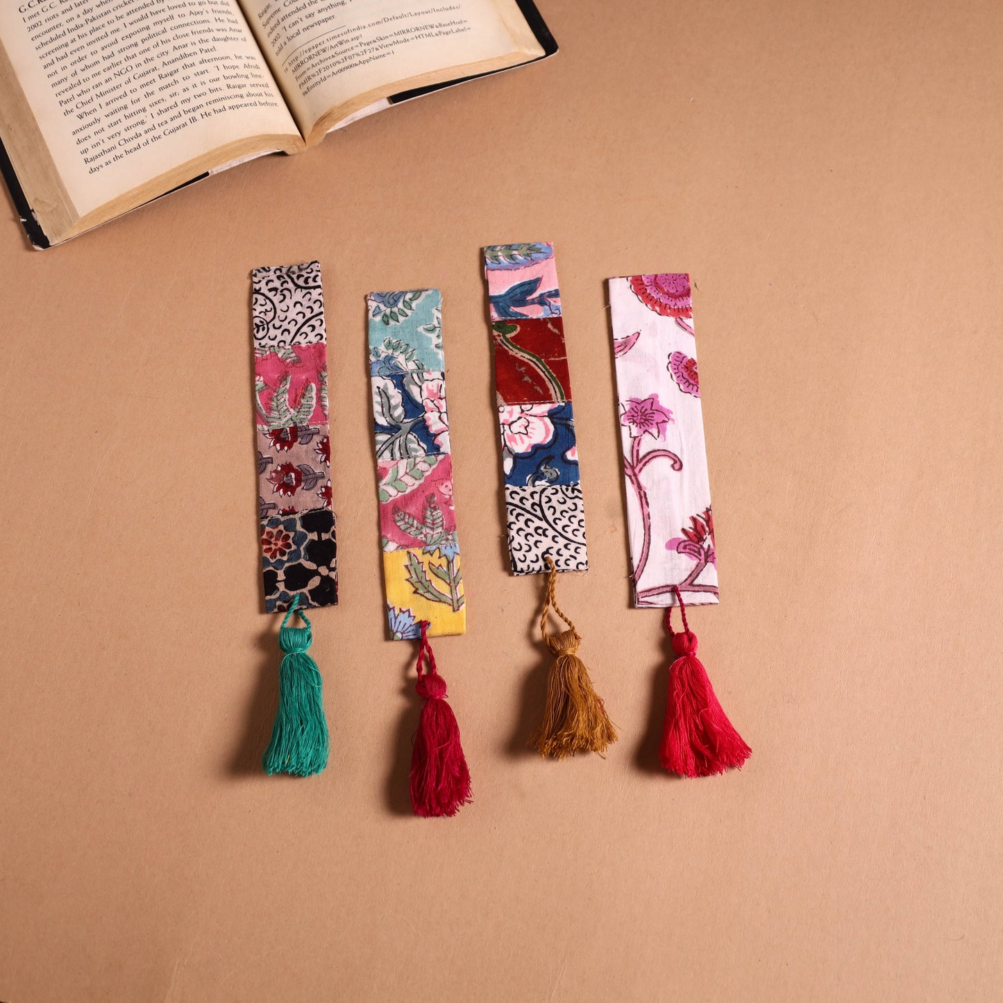 Handmade fabric bookmark with tassel (set of 4) 06