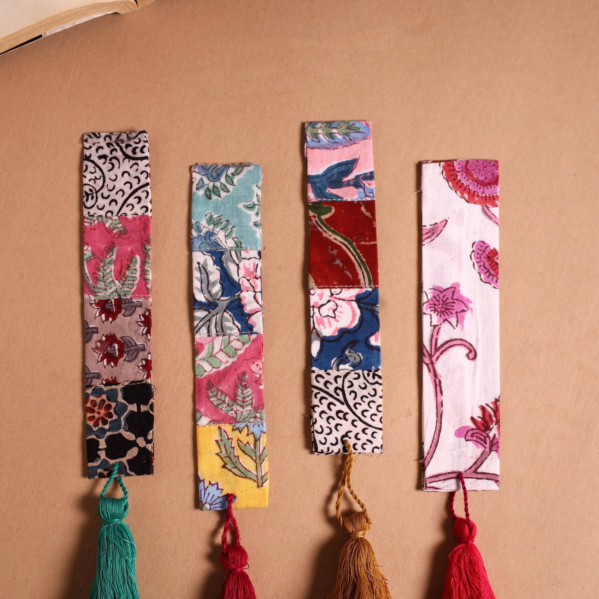 Handmade fabric bookmark with tassel (set of 4) 06
