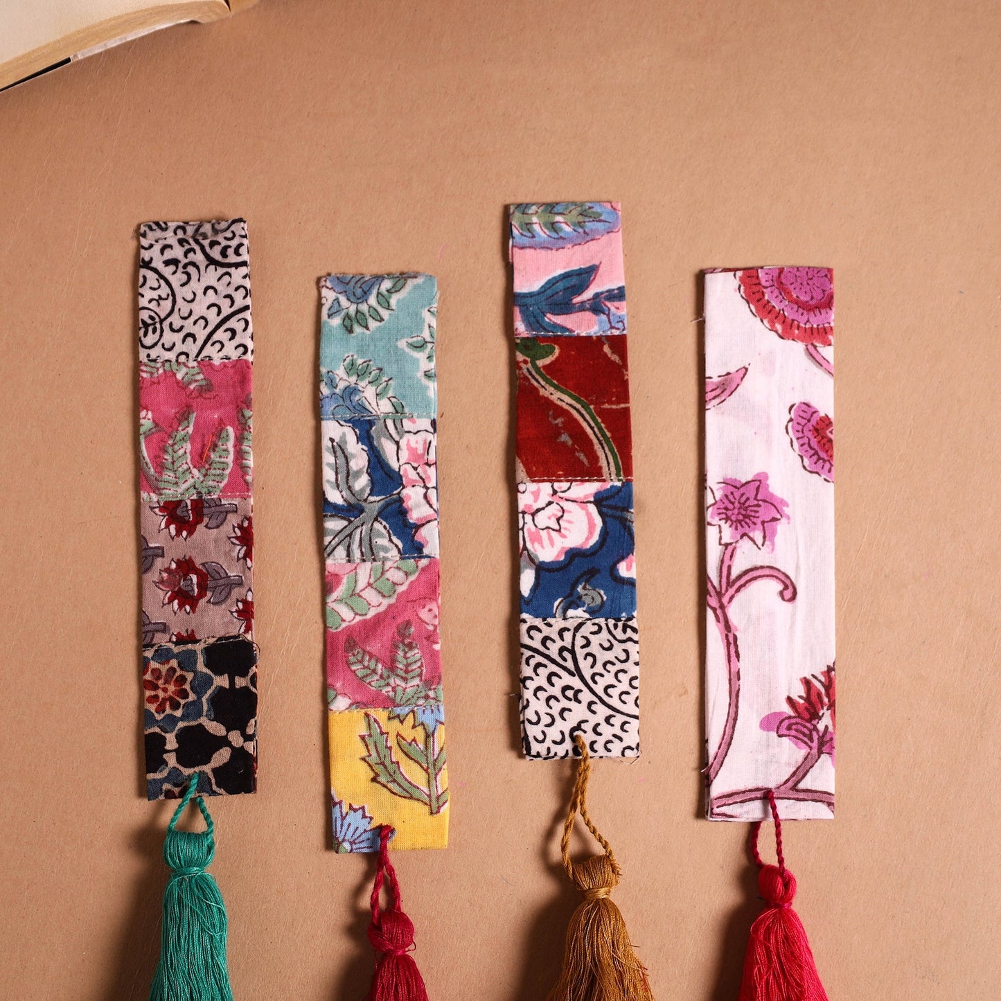 Handmade fabric bookmark with tassel (set of 4) 06