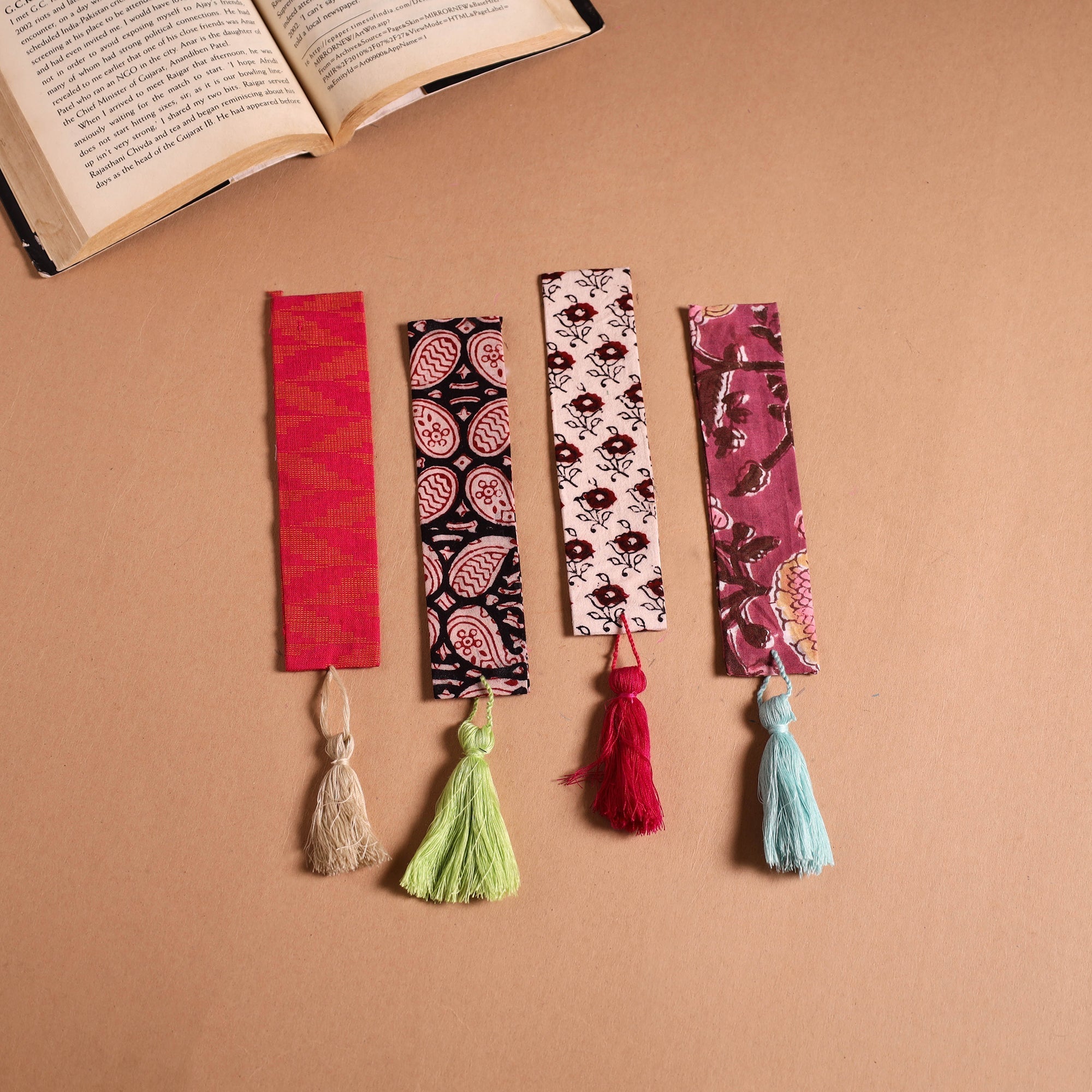 Handmade fabric bookmark with tassel (set of 4) 07