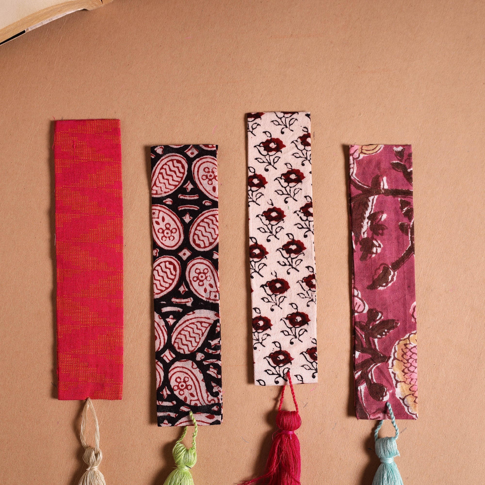 Handmade fabric bookmark with tassel (set of 4) 07