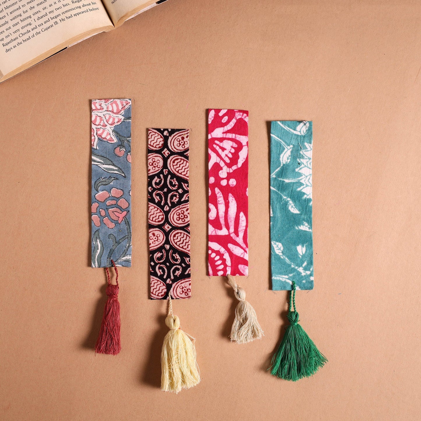Handmade fabric bookmark with tassel (set of 4) 08