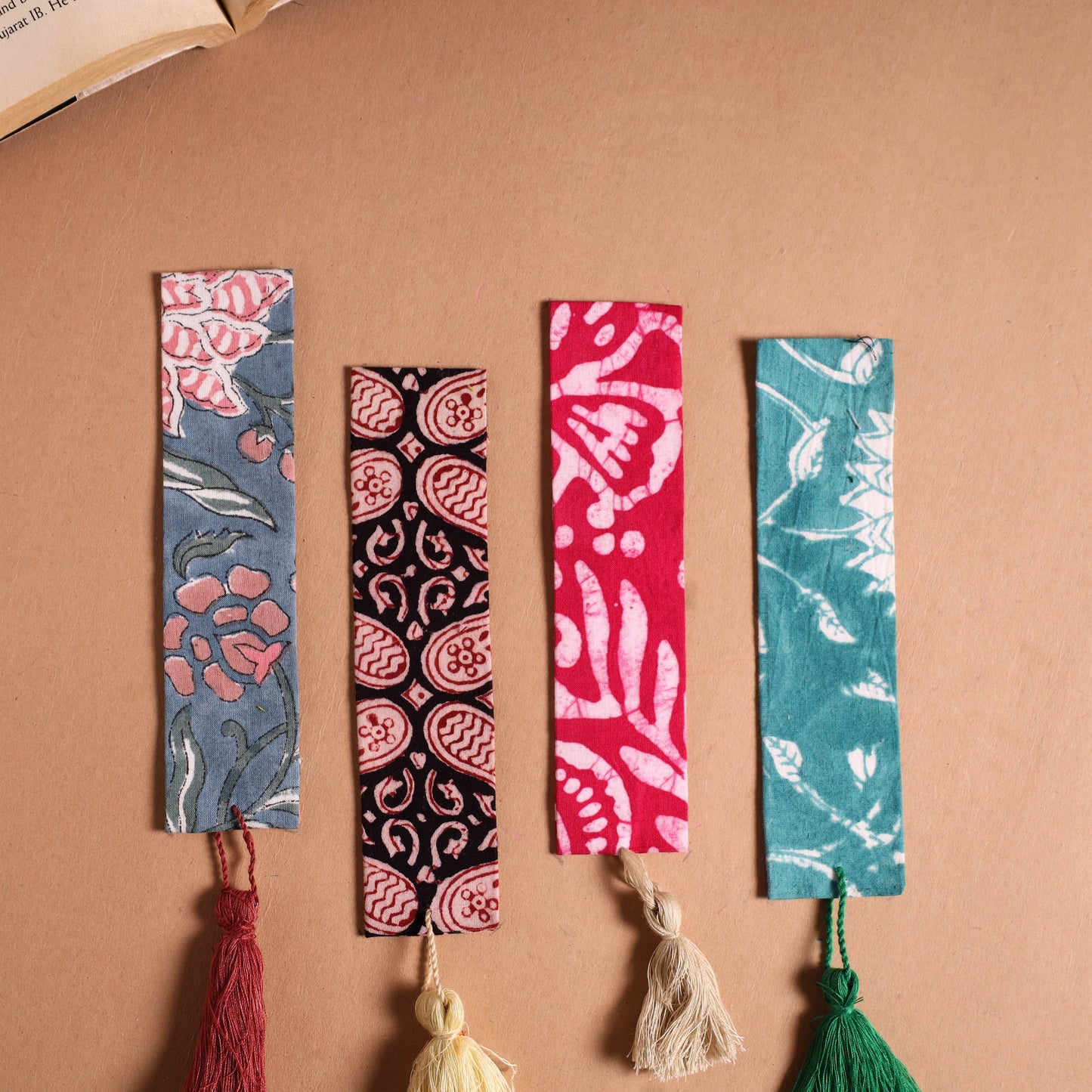 Handmade fabric bookmark with tassel (set of 4) 08