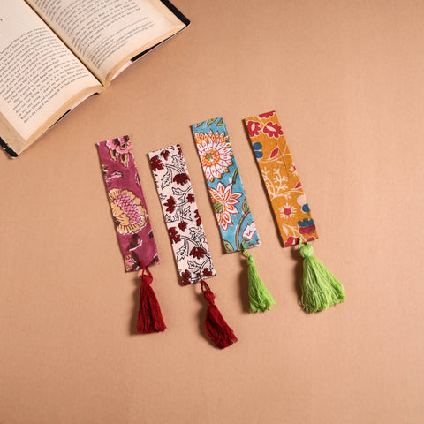 Handmade fabric bookmark with tassel (set of 4) 09