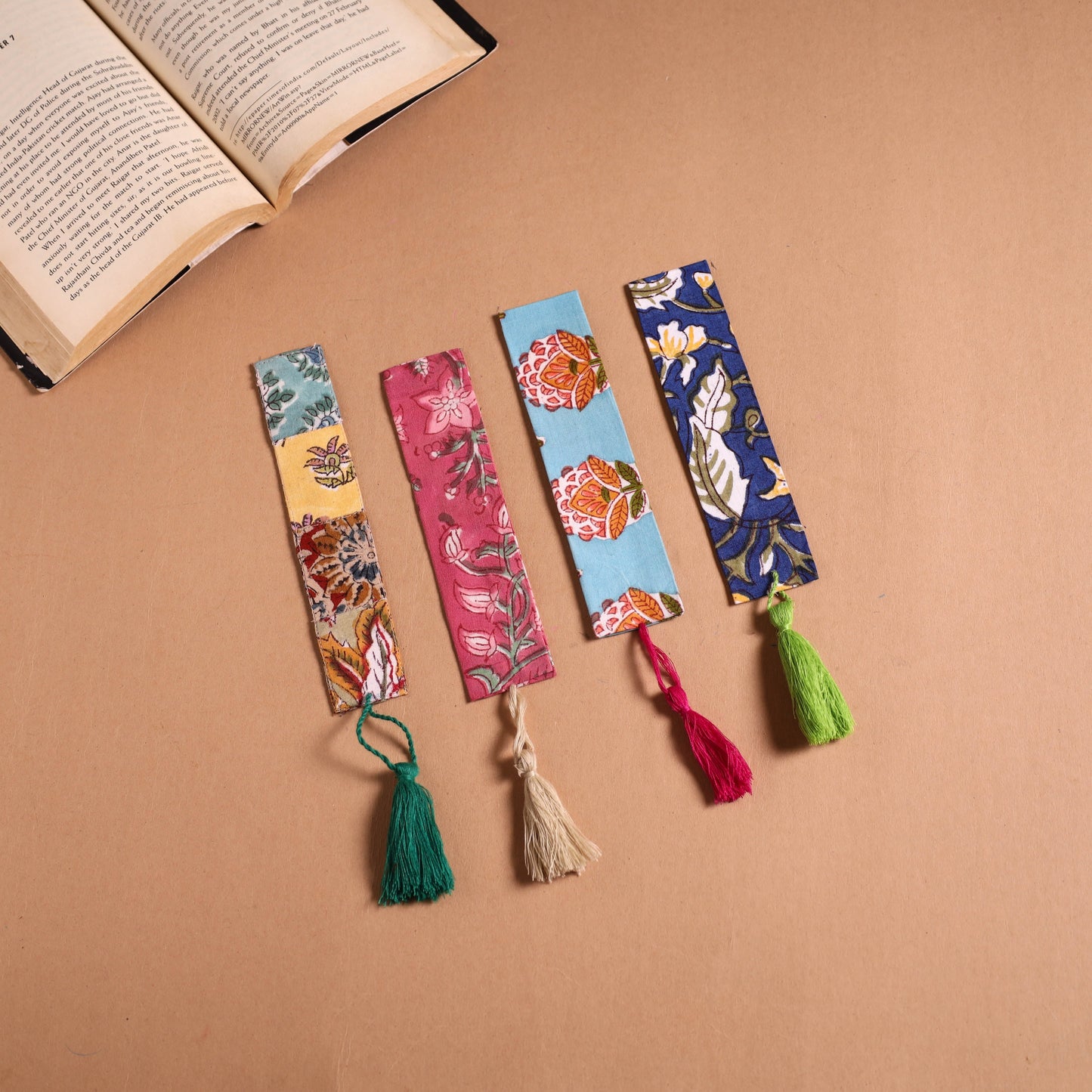 Handmade fabric bookmark with tassel (set of 4) 11