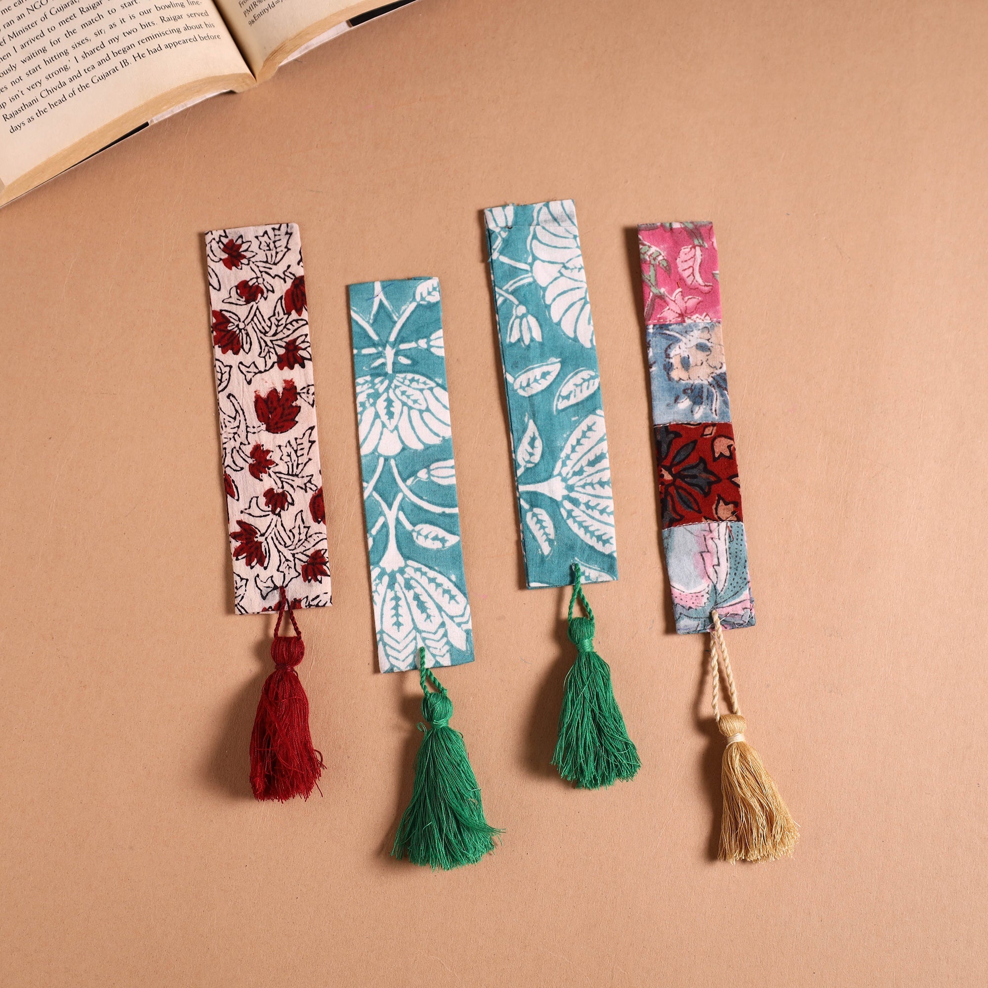 Handmade fabric bookmark with tassel (set of 4) 12