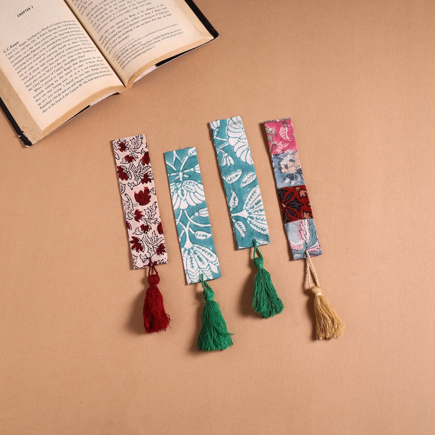 Handmade fabric bookmark with tassel (set of 4) 12