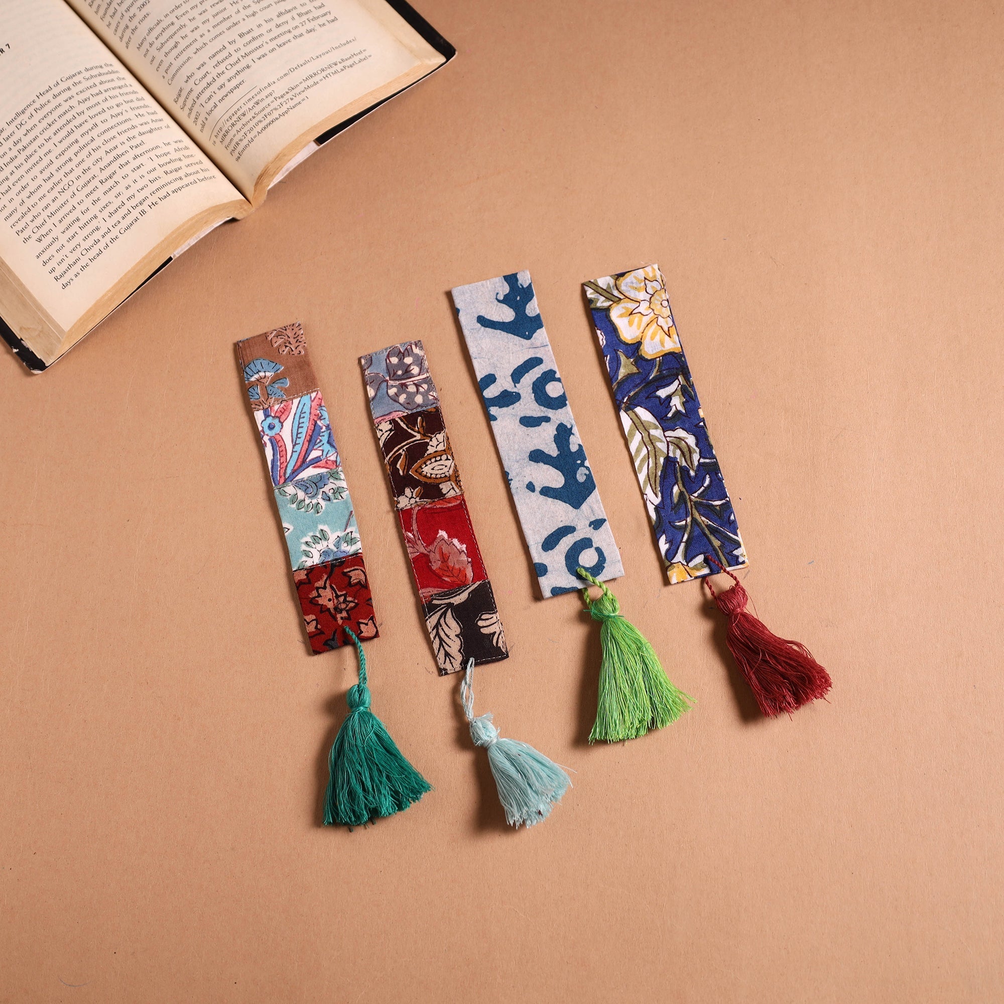 Handmade fabric bookmark with tassel (set of 4) 13