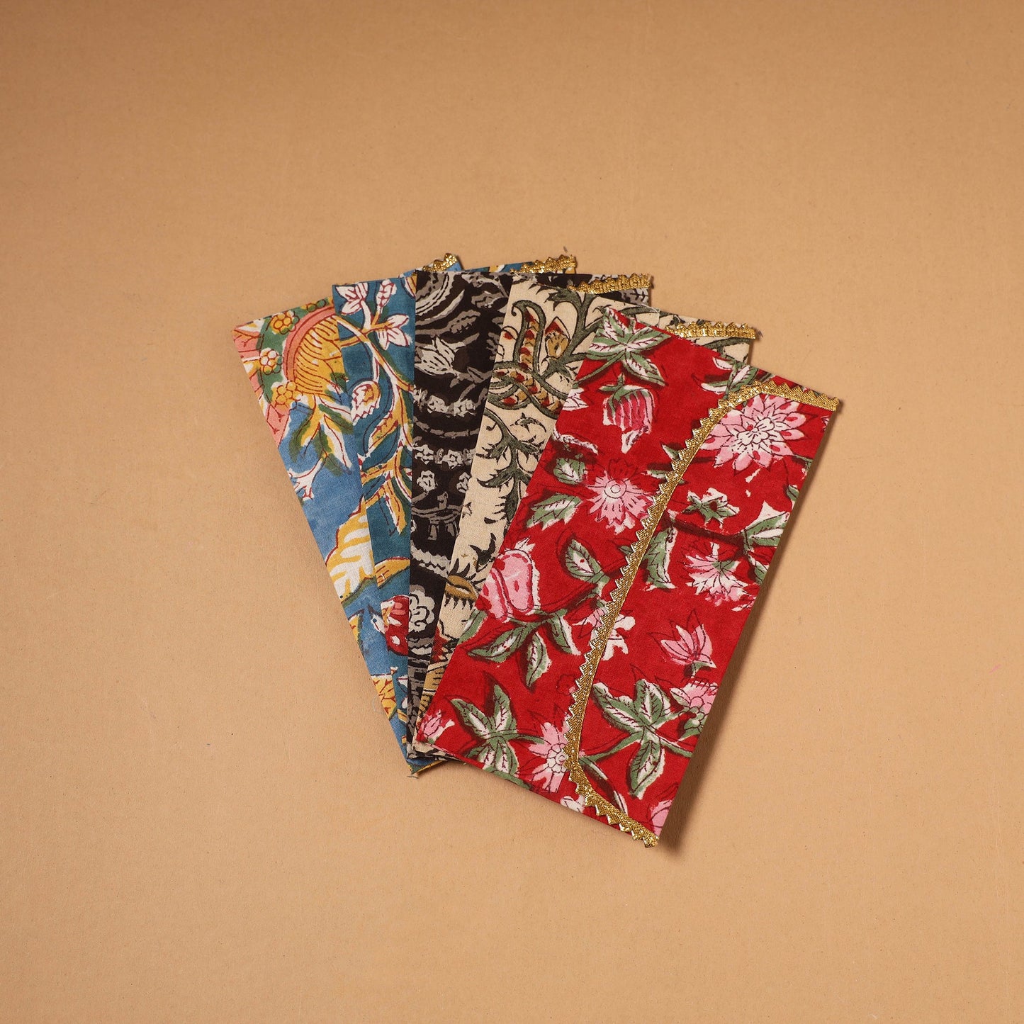 Multicolor - handmade fabric envelopes (assorted set of 5)