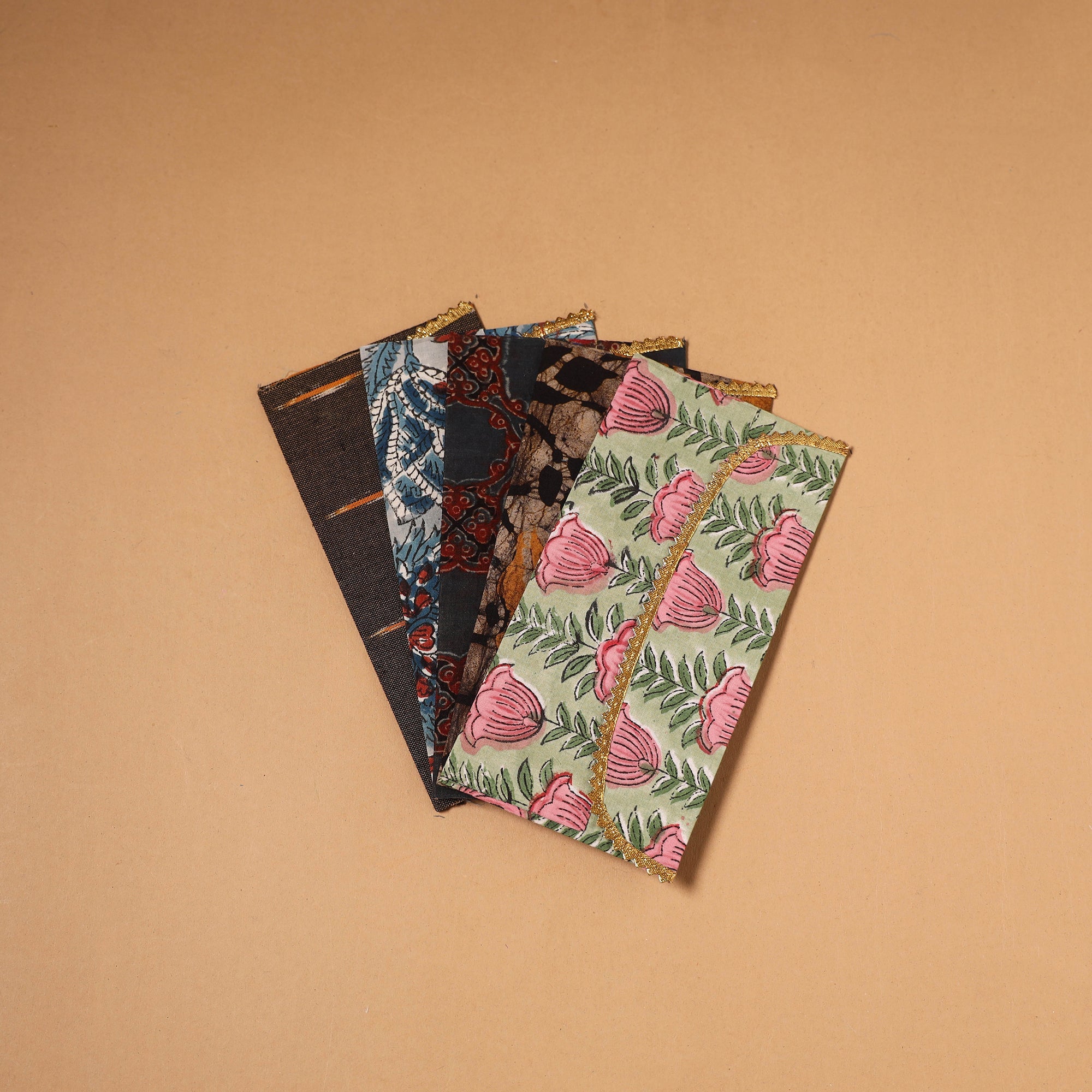 Multicolor - handmade fabric envelopes (assorted set of 5)