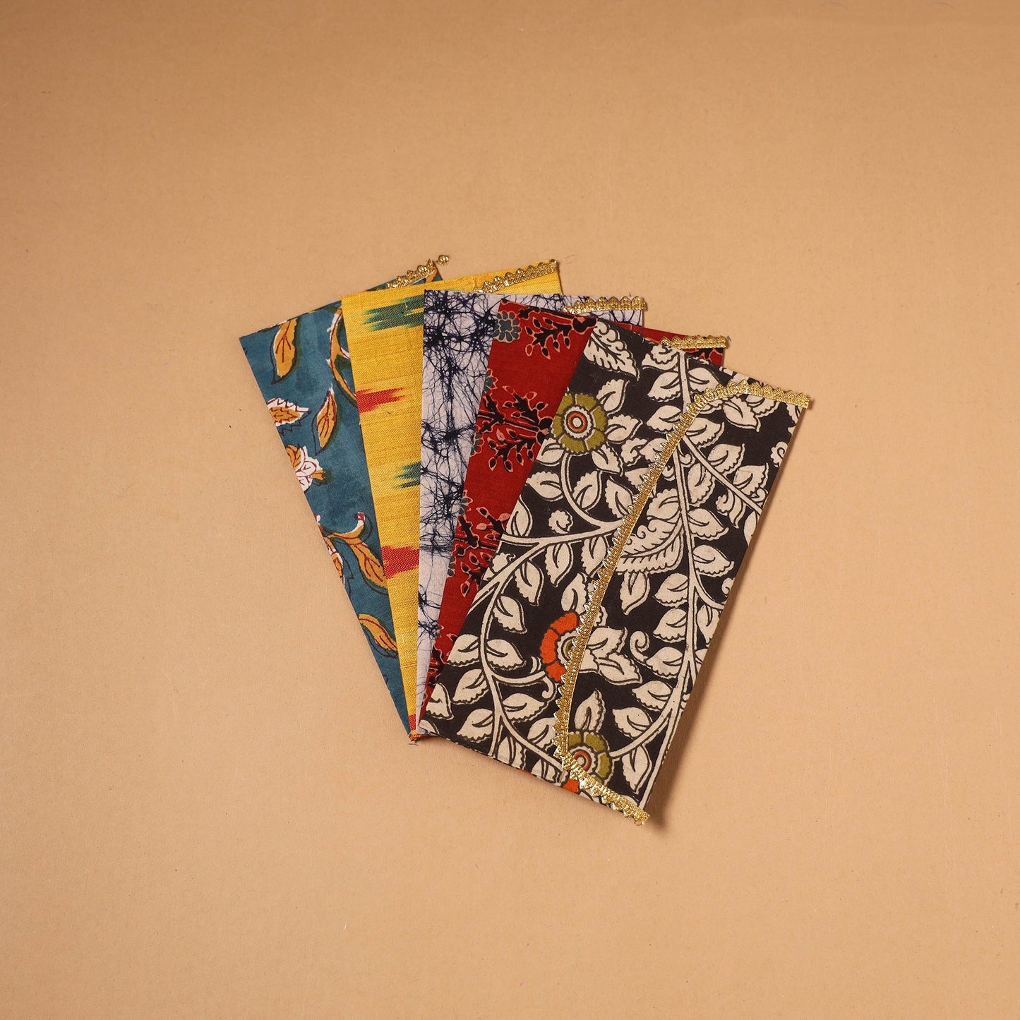 Multicolor - handmade fabric envelopes (assorted set of 5)