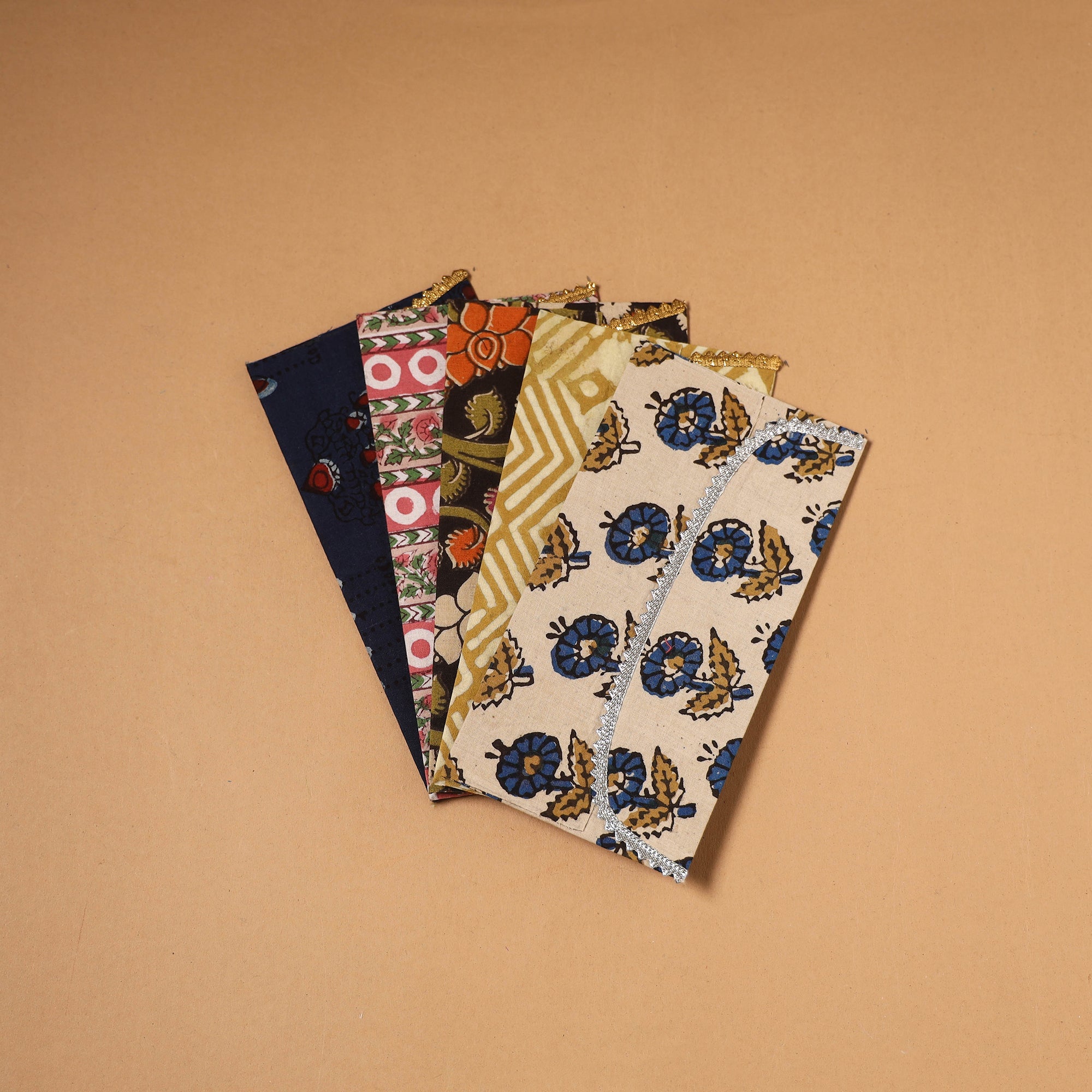 Multicolor - handmade fabric envelopes (assorted set of 5)