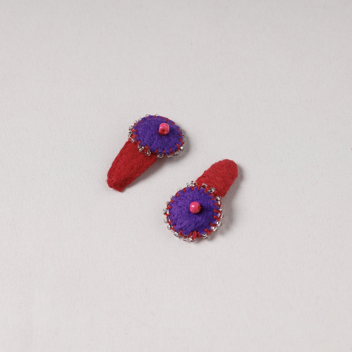  Handmade Felt & Beadwork Tik-Tak Hair Clips (Set of 2) 