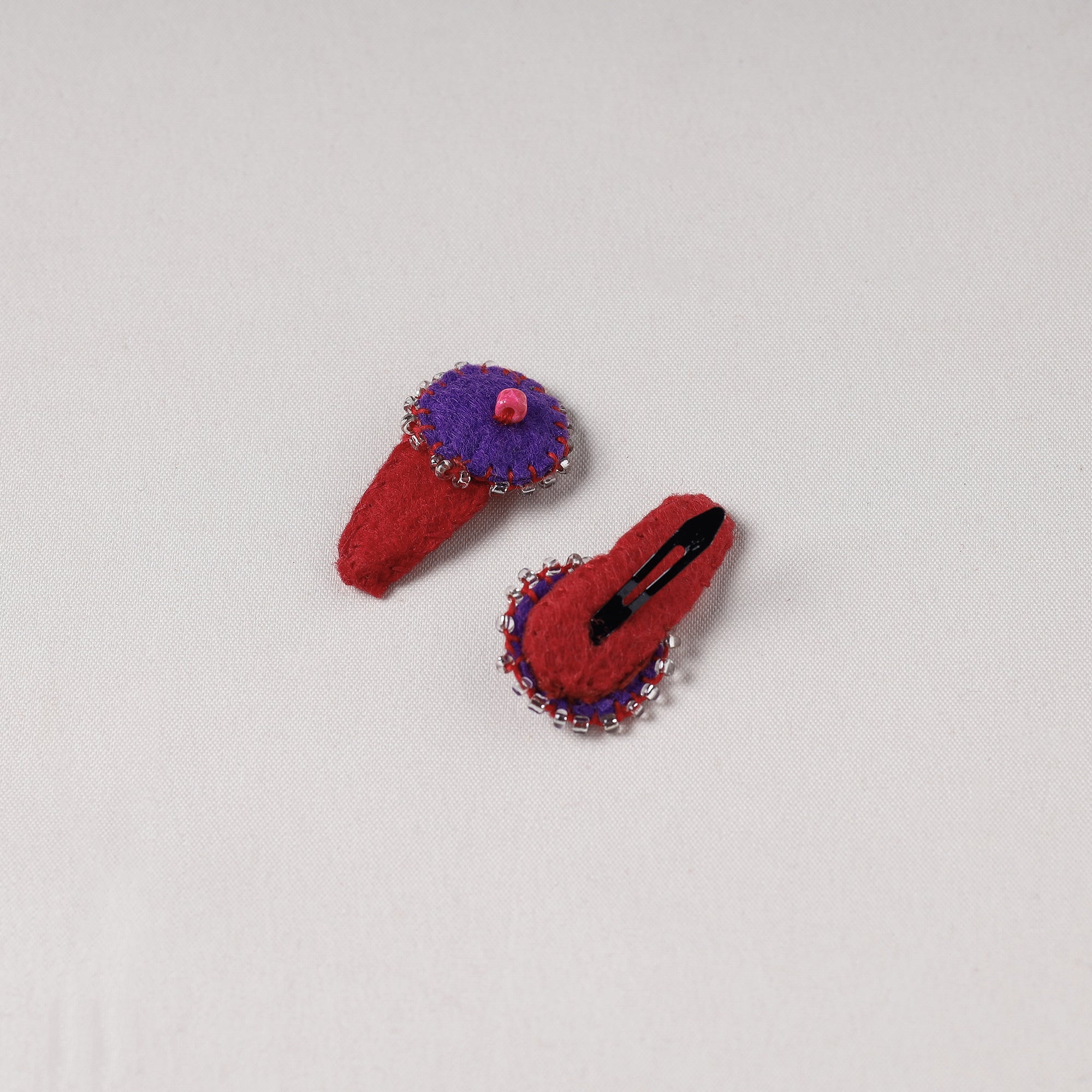  Handmade Felt & Beadwork Tik-Tak Hair Clips (Set of 2) 