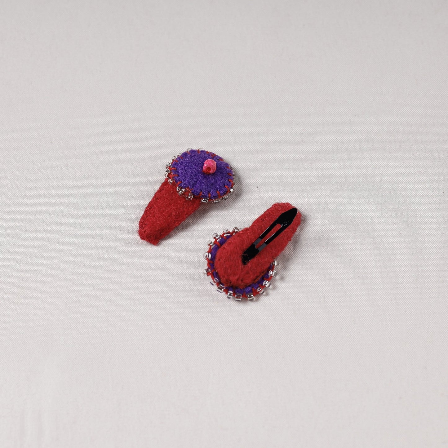  Handmade Felt & Beadwork Tik-Tak Hair Clips (Set of 2) 