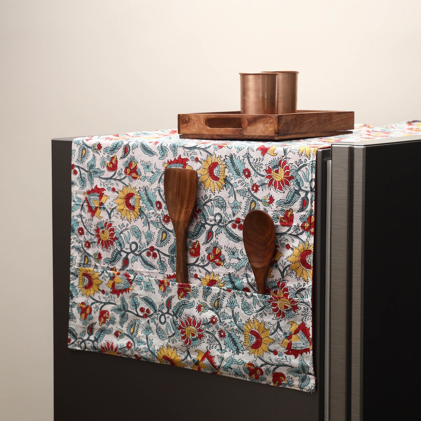Handmade fridge top cover with multiple pockets 01