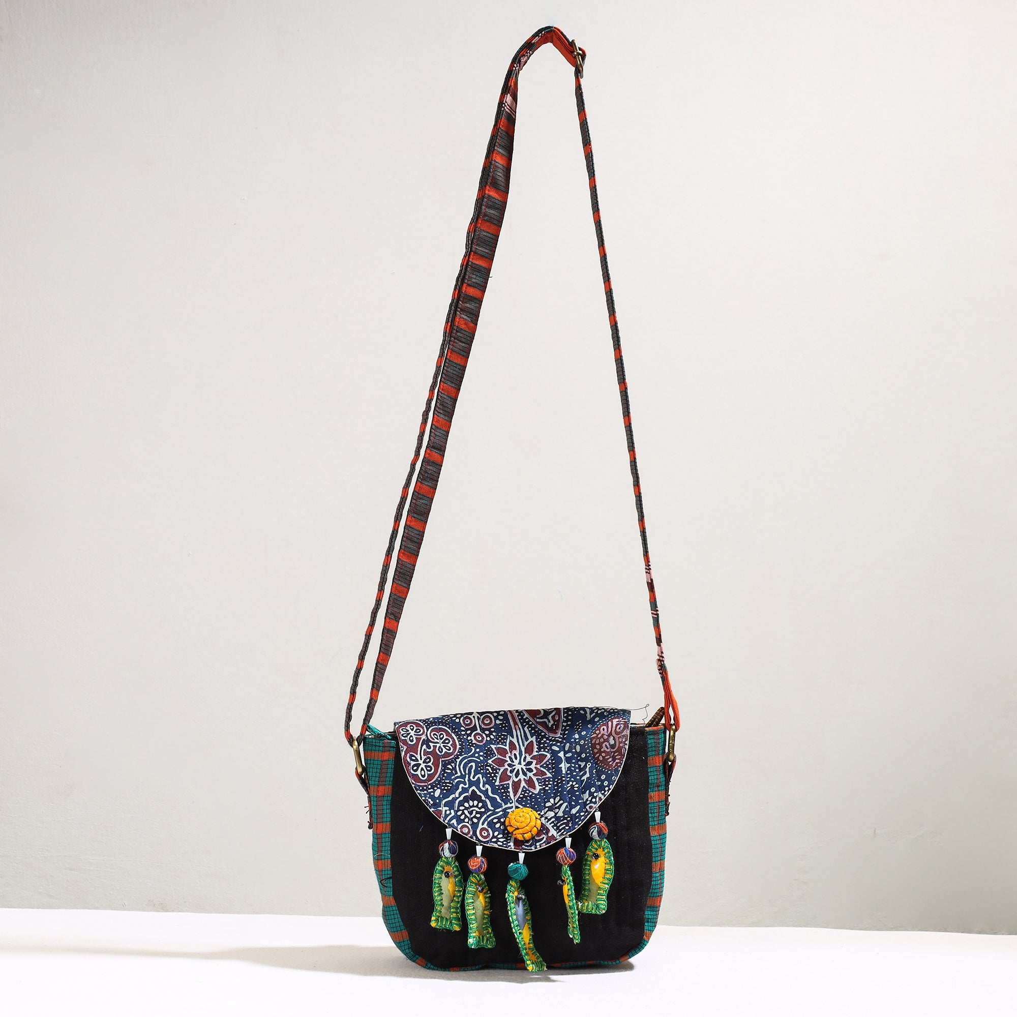  Handmade Gamcha Fabric Kantha Work Canvas Cotton Sling Bag 