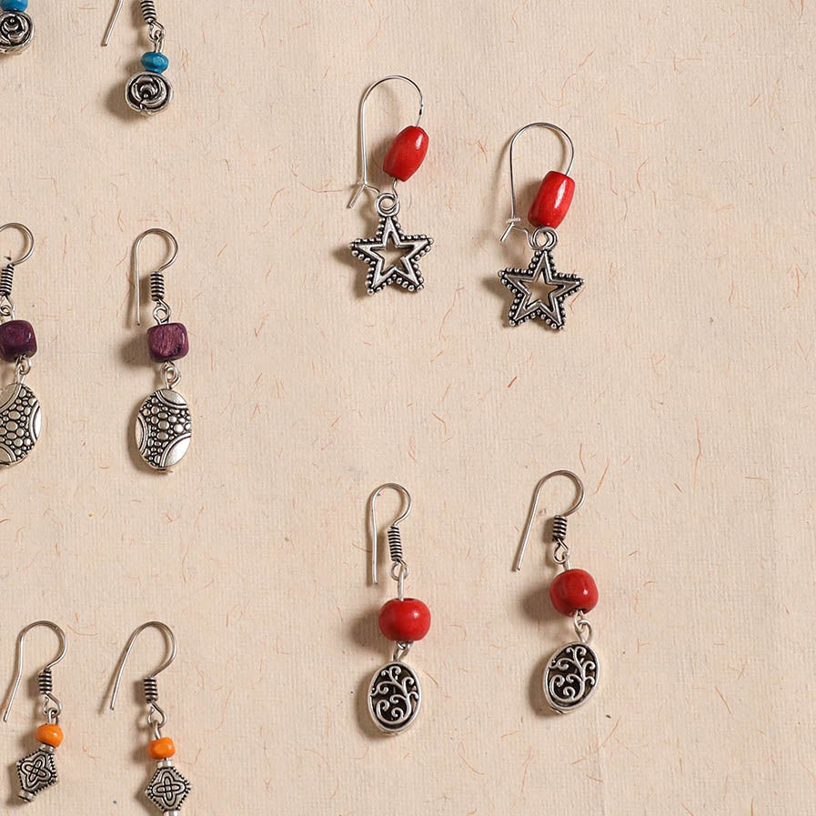 Multicolor - handmade german silver bead work earrings (set