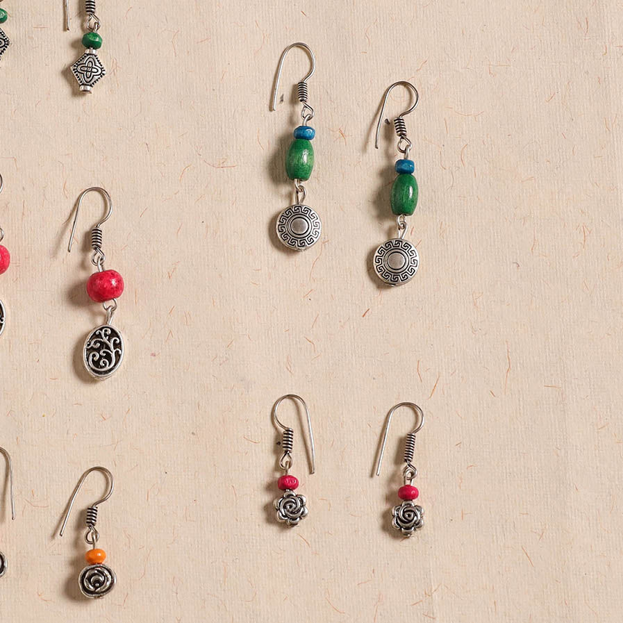 Multicolor - handmade german silver bead work earrings (set