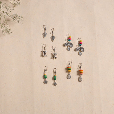 Multicolor - handmade german silver bead work earrings (set