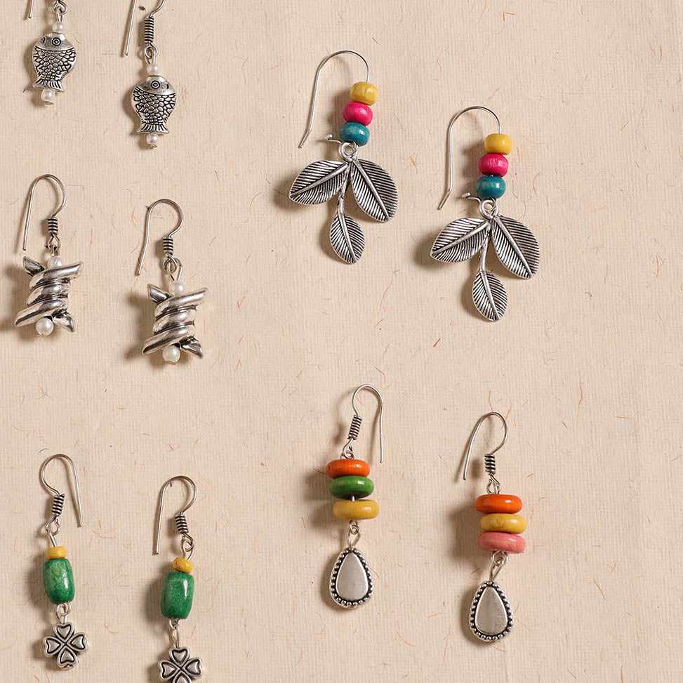 Multicolor - handmade german silver bead work earrings (set