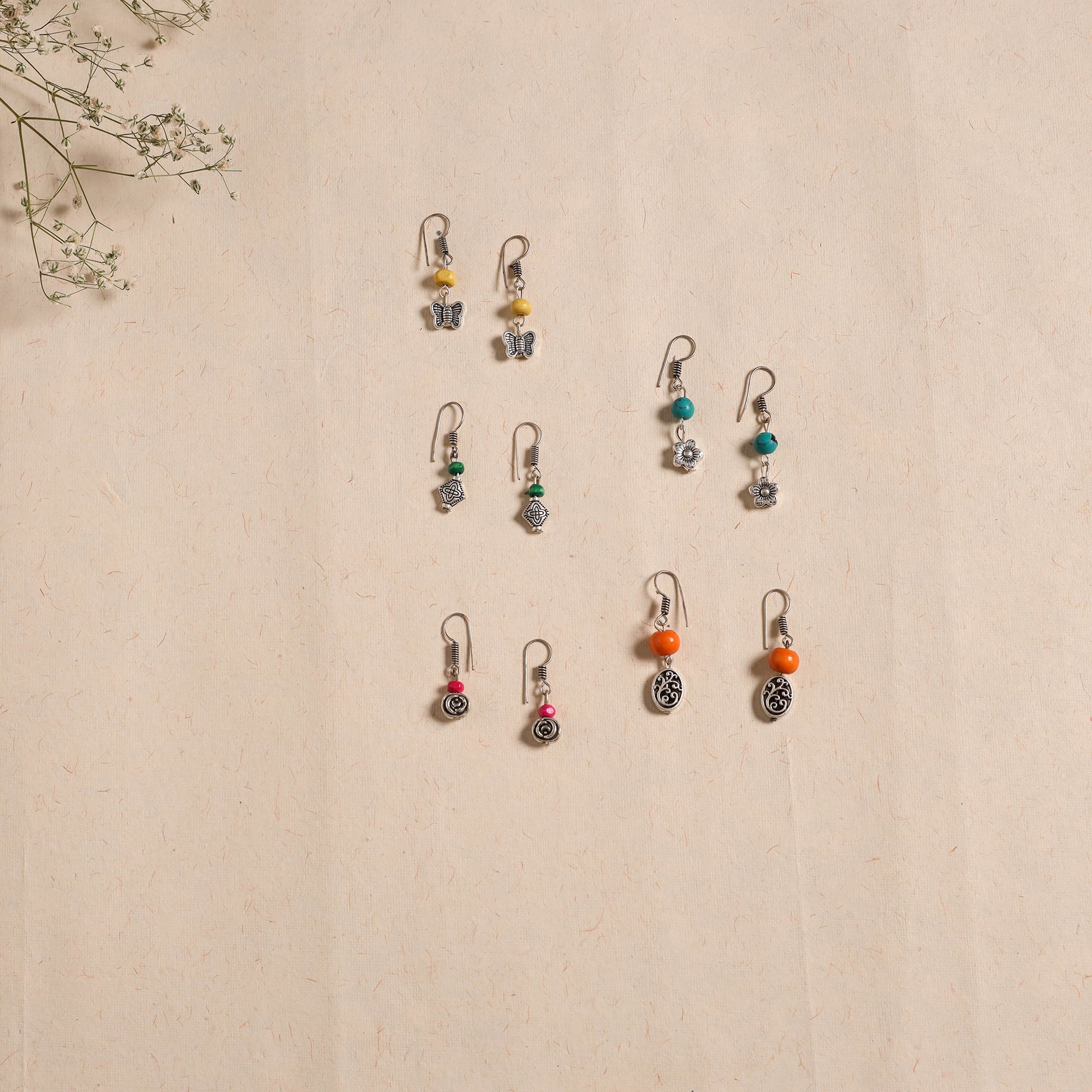 Multicolor - handmade german silver bead work earrings (set