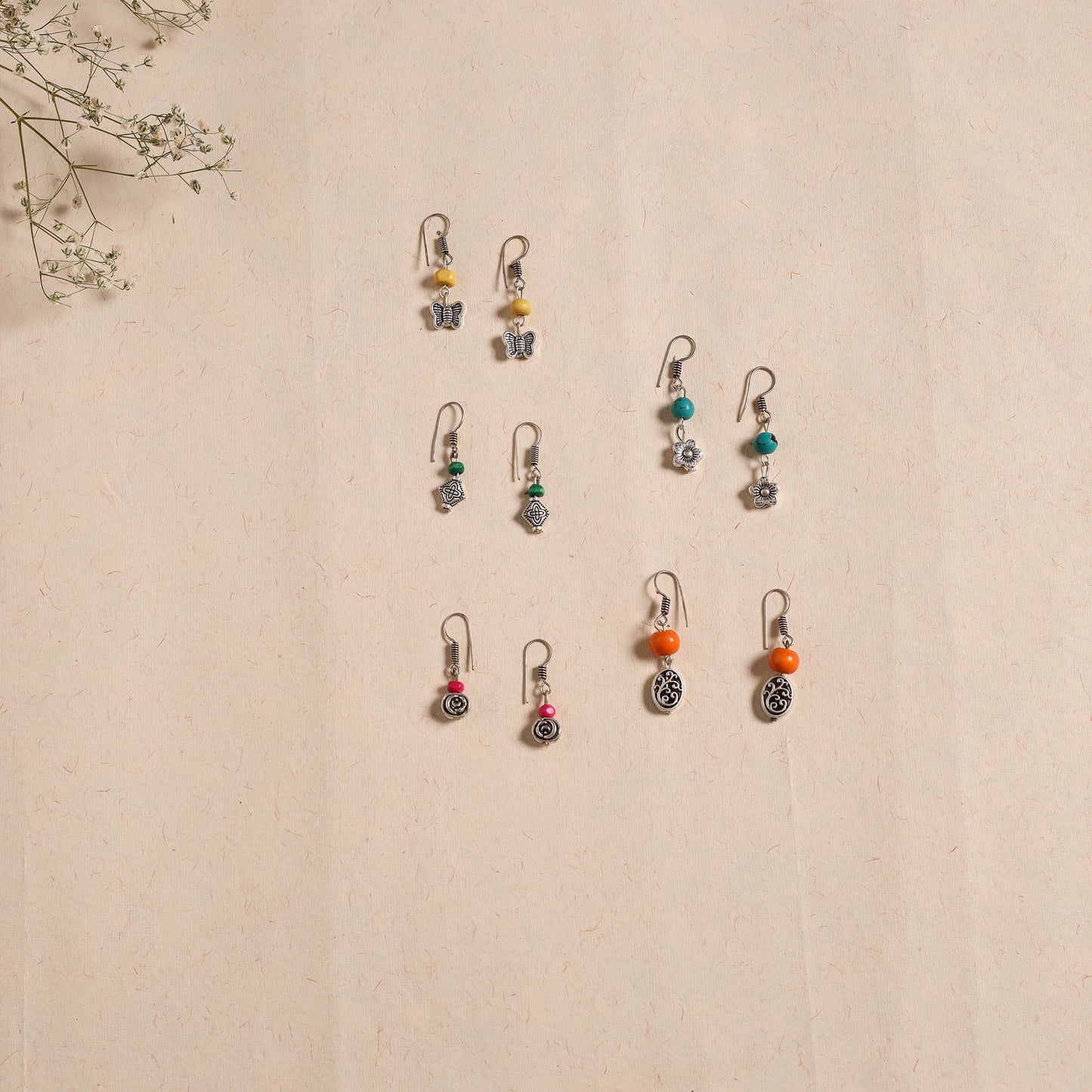 Multicolor - handmade german silver bead work earrings (set