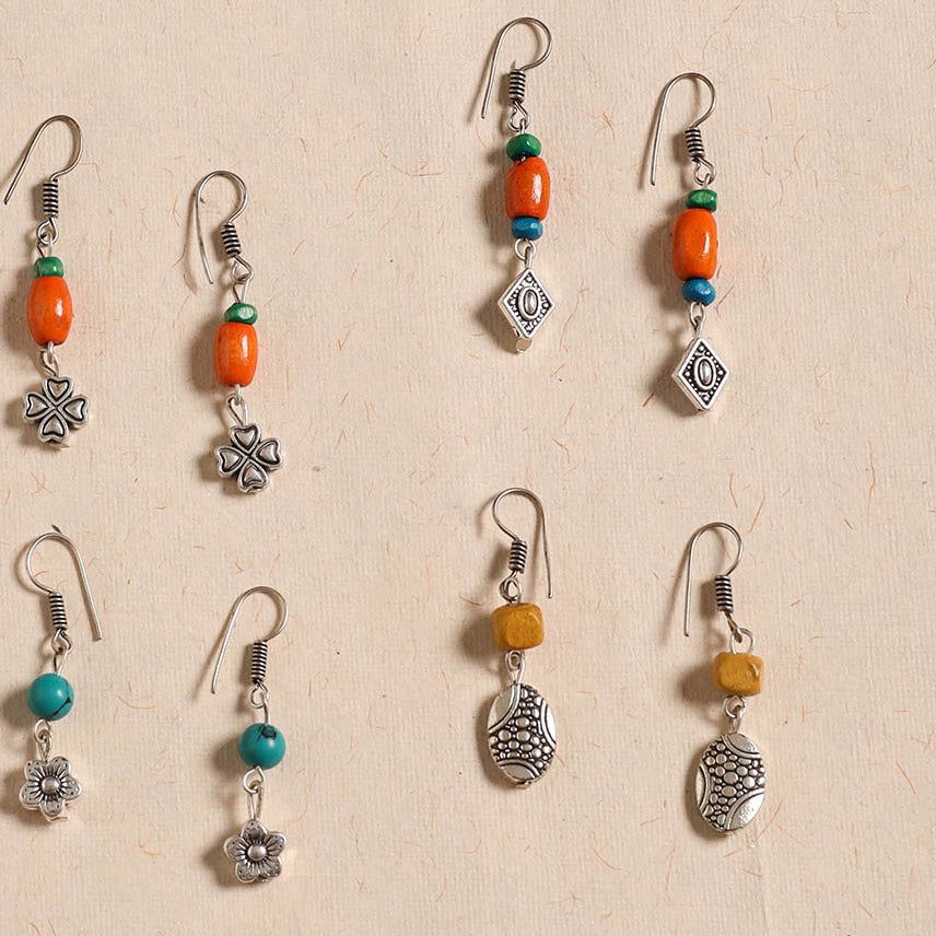 Multicolor - handmade german silver bead work earrings (set