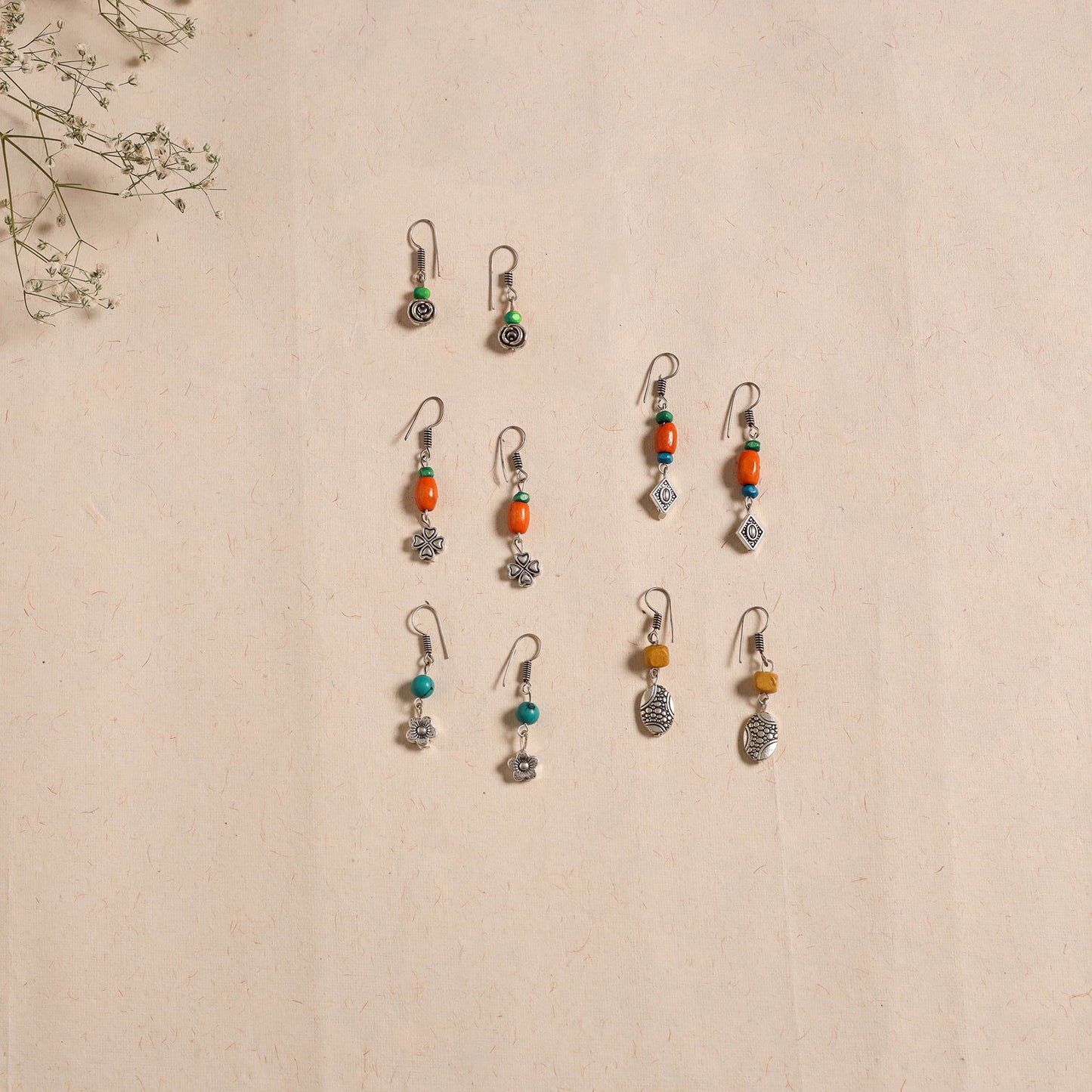 Multicolor - handmade german silver bead work earrings (set