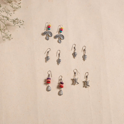 Multicolor - handmade german silver bead work earrings (set
