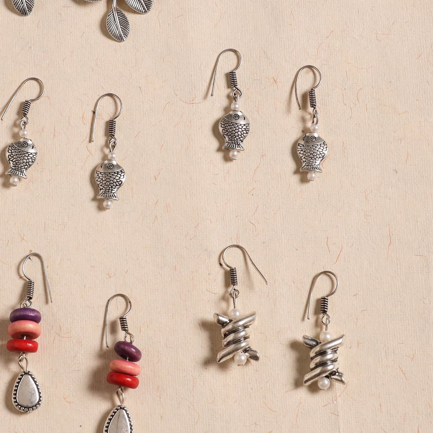 Multicolor - handmade german silver bead work earrings (set