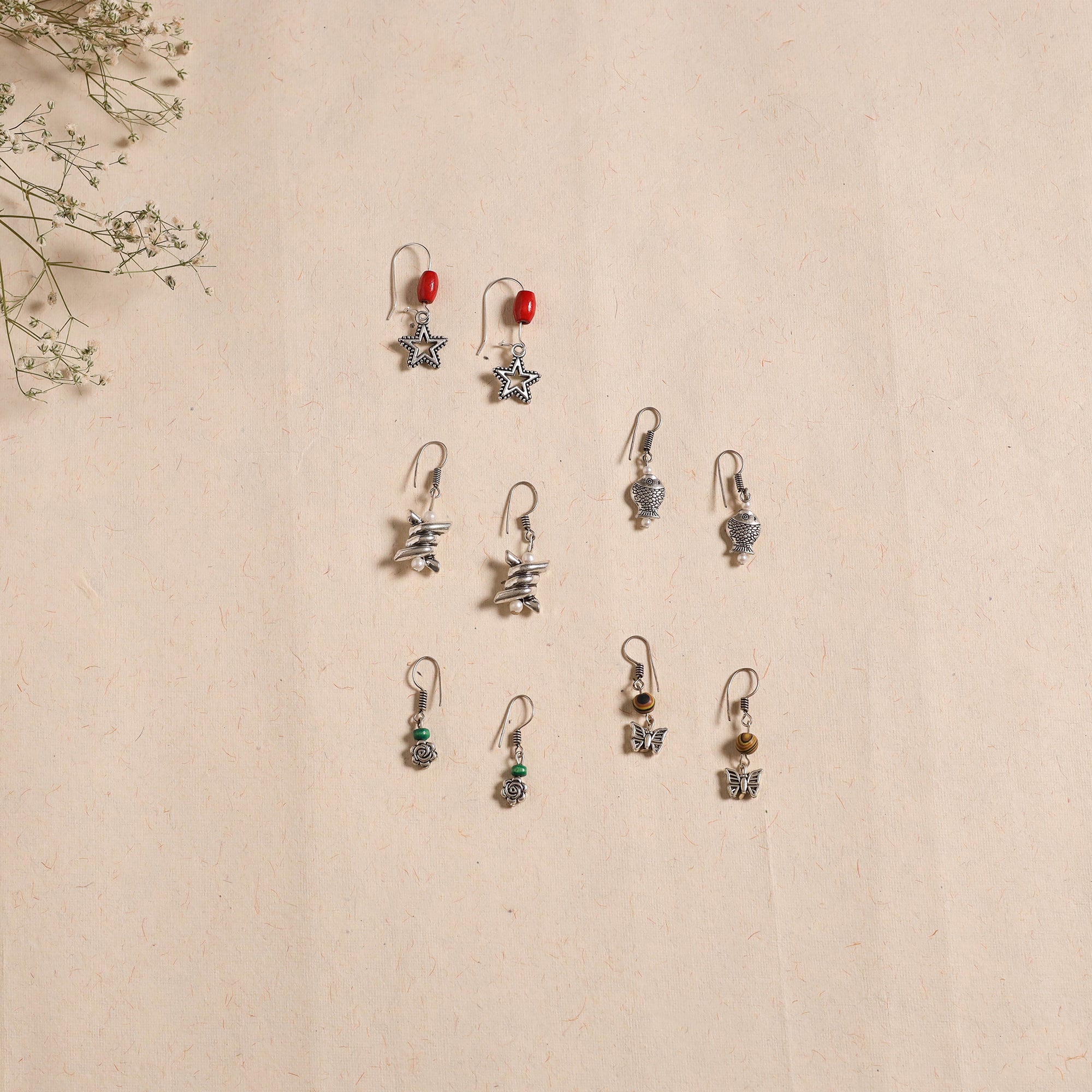 Multicolor - handmade german silver bead work earrings (set