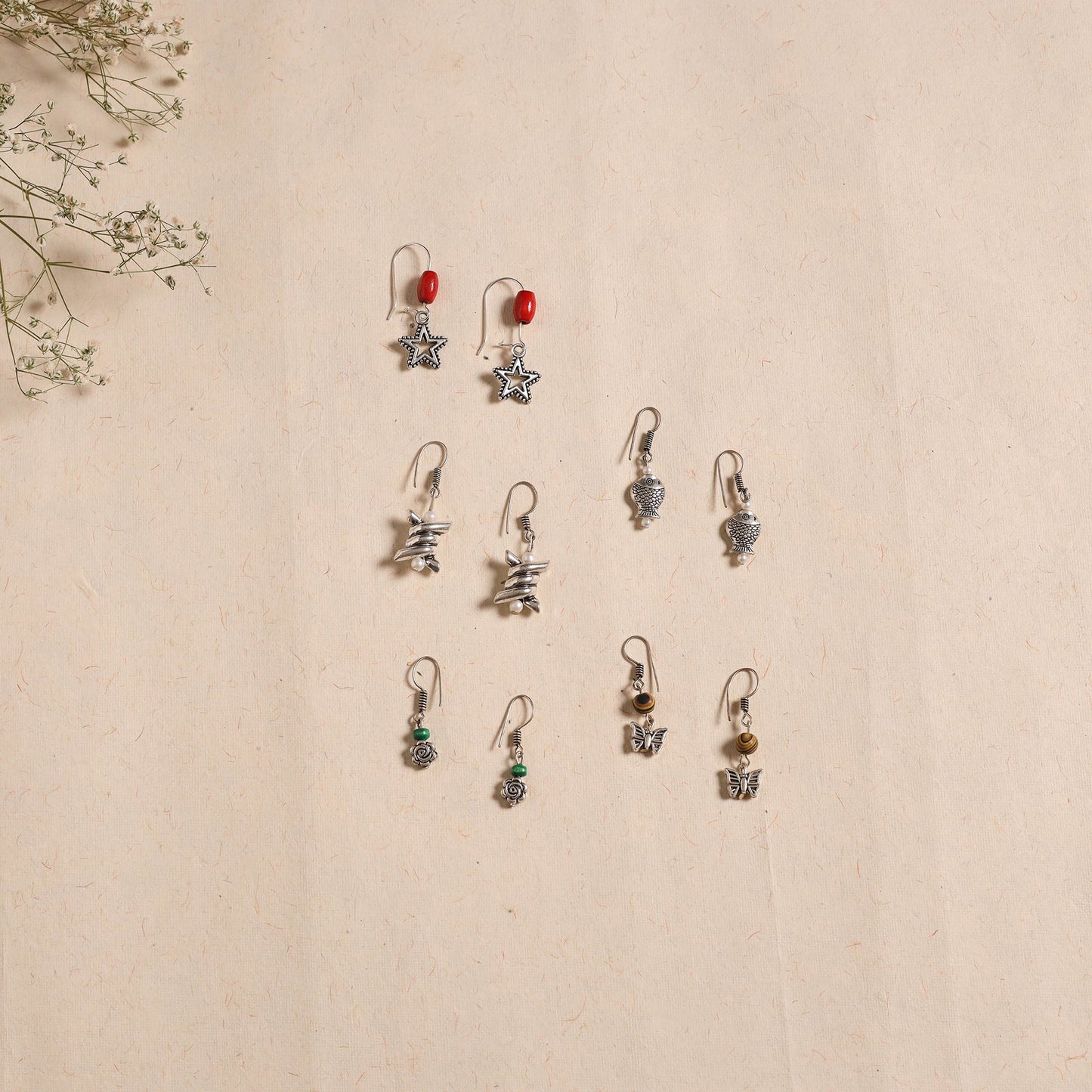 Multicolor - handmade german silver bead work earrings (set